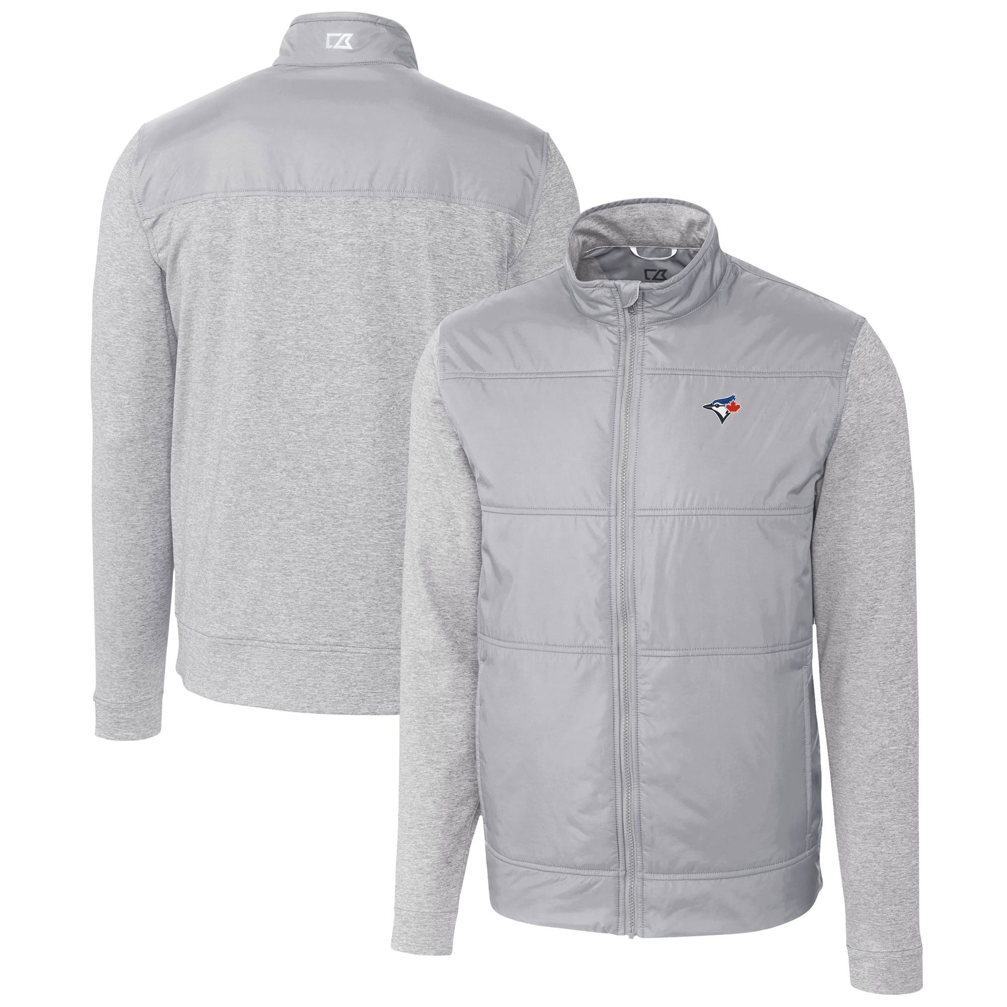 Men's Toronto Blue Jays  Cutter & Buck Gray Stealth Hybrid Quilted Full-Zip Windbreaker Jacket