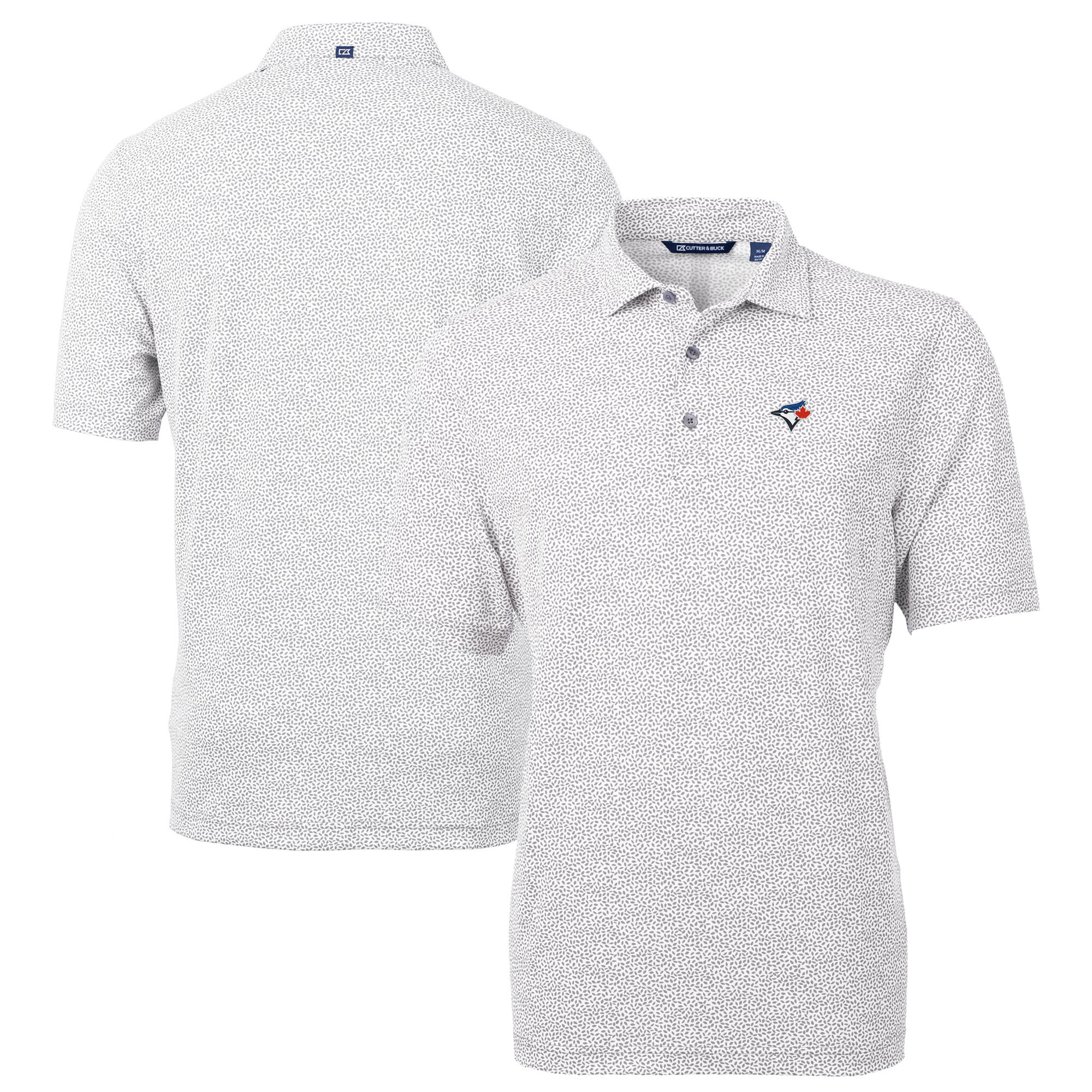 Men's Toronto Blue Jays Cutter & Buck Gray Virtue Eco Pique Botanical Print Recycled Polo