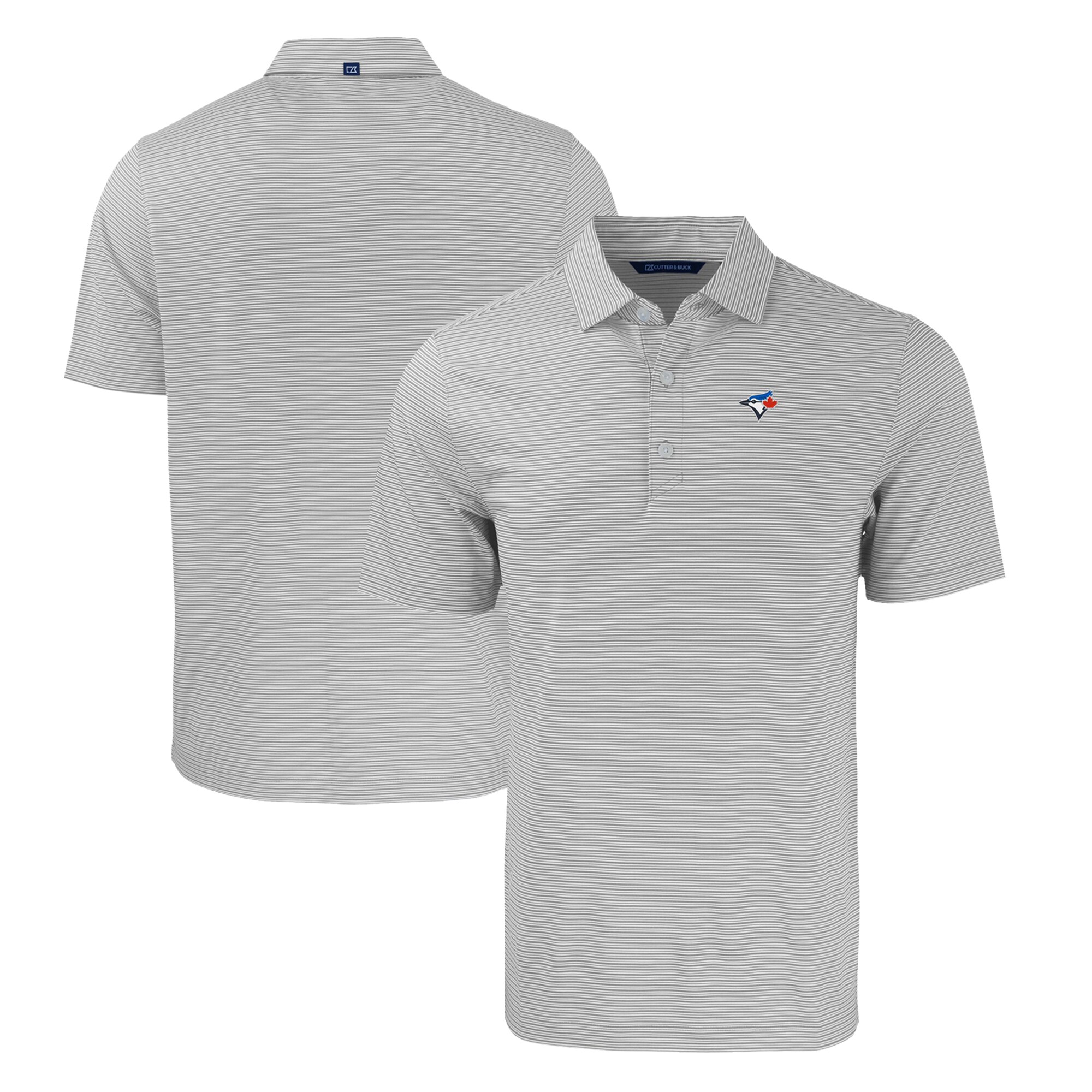 Men's Toronto Blue Jays  Cutter & Buck Gray/White Forge Eco Double Stripe Stretch Recycled Polo