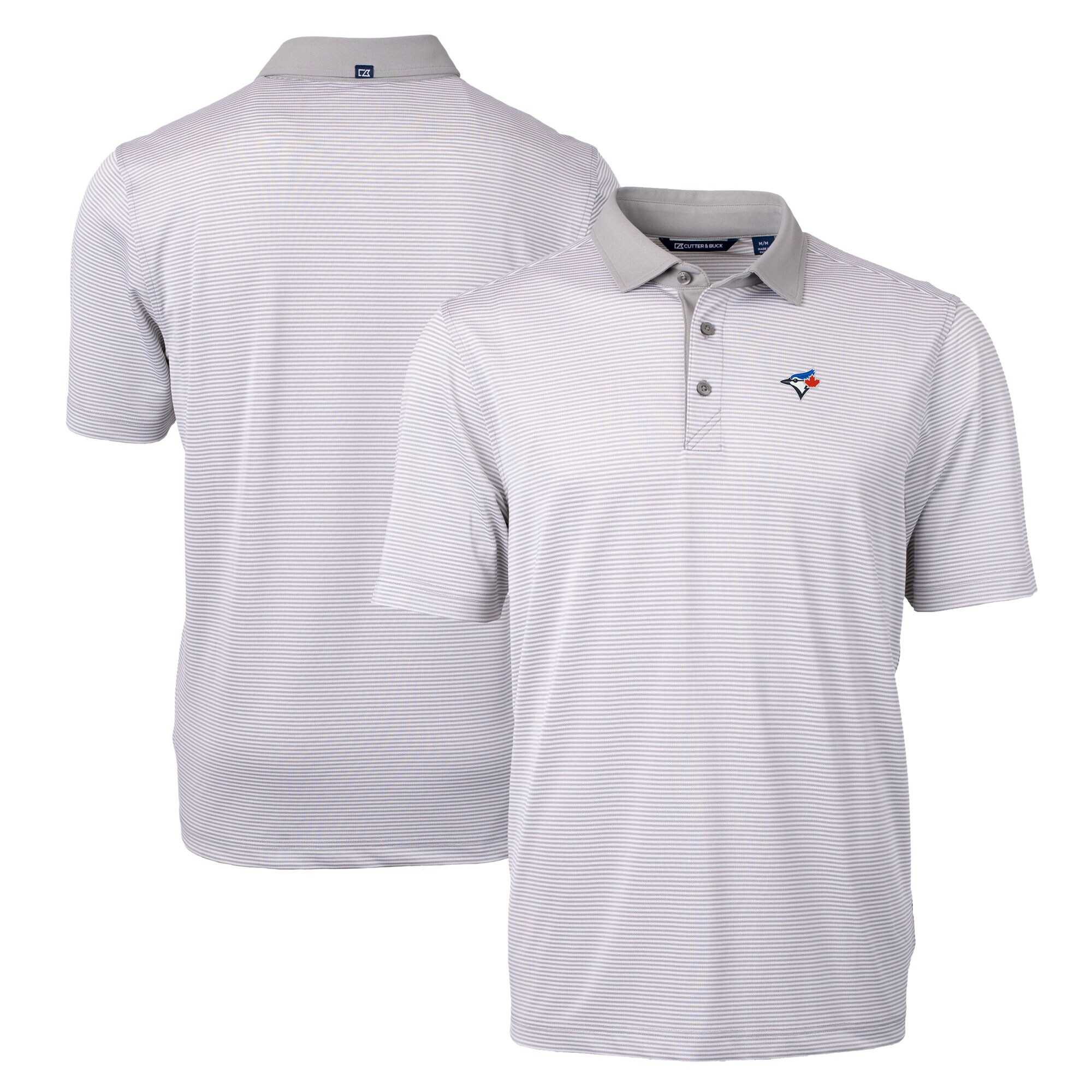 Men's Toronto Blue Jays Cutter & Buck Gray/White Virtue Eco Pique Micro Stripe Recycled Big & Tall Polo