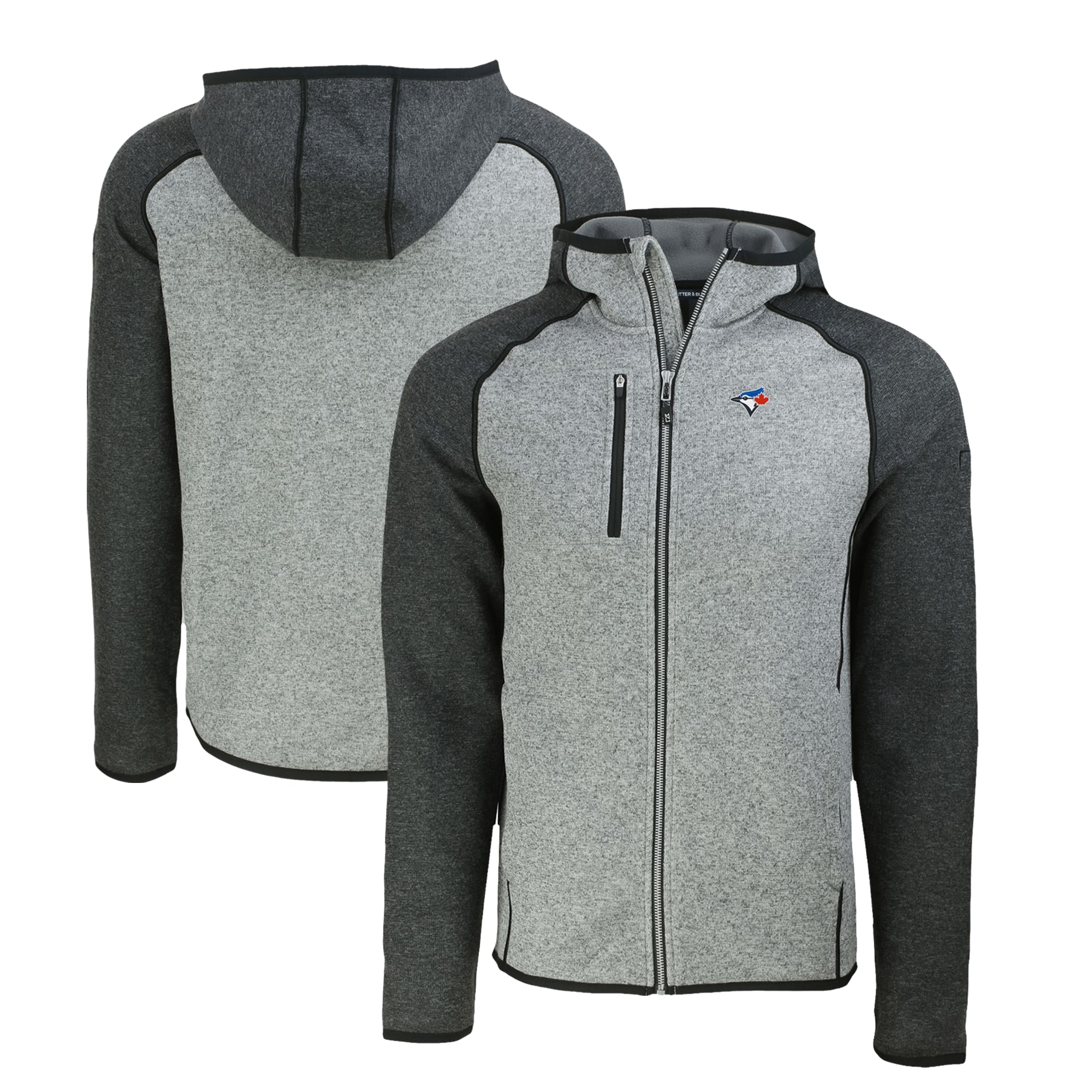 Men's Toronto Blue Jays  Cutter & Buck Heather Charcoal/Heather Gray Mainsail Full-Zip Hooded Jacket
