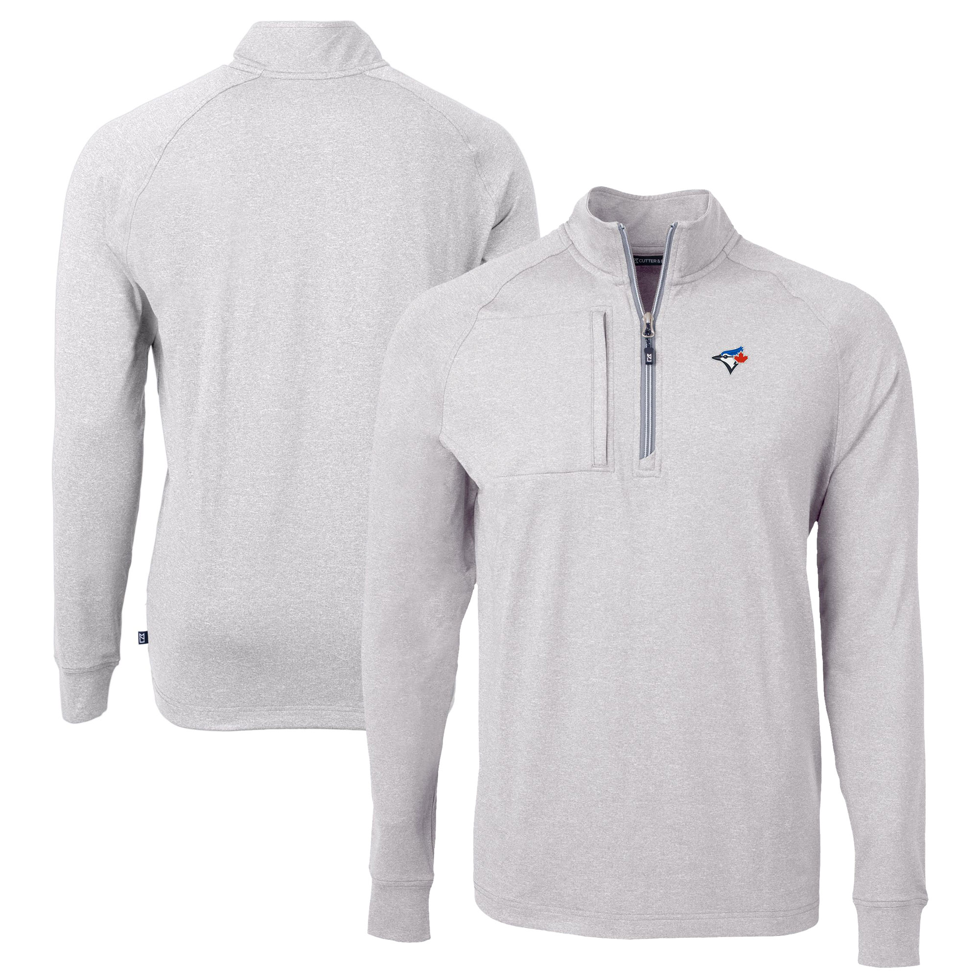 Men's Toronto Blue Jays Cutter & Buck Heather Gray Adapt Eco Knit Stretch Recycled Quarter-Zip Pullover Top