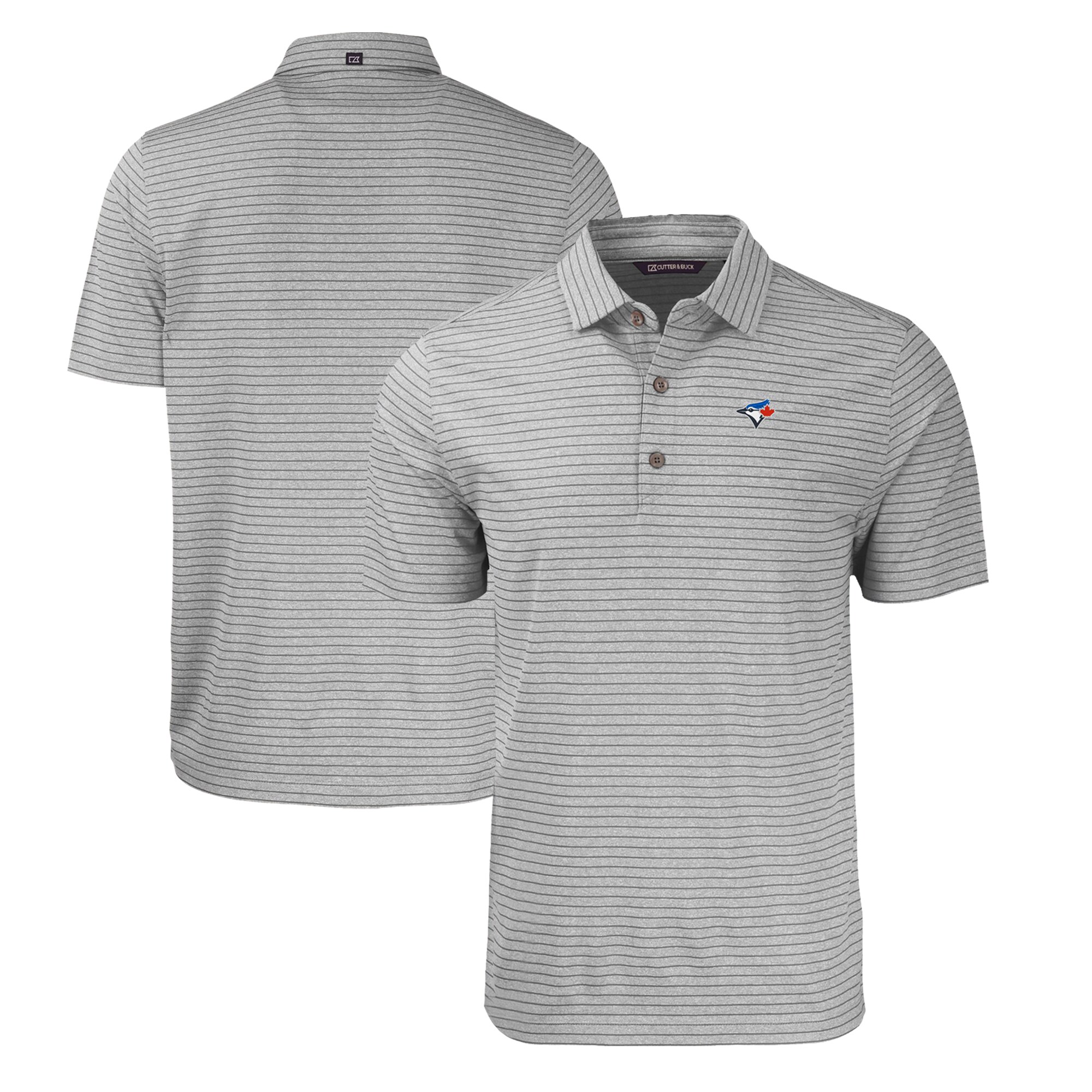 Men's Toronto Blue Jays  Cutter & Buck Heather Gray Forge Eco Heathered Stripe Stretch Recycled Polo