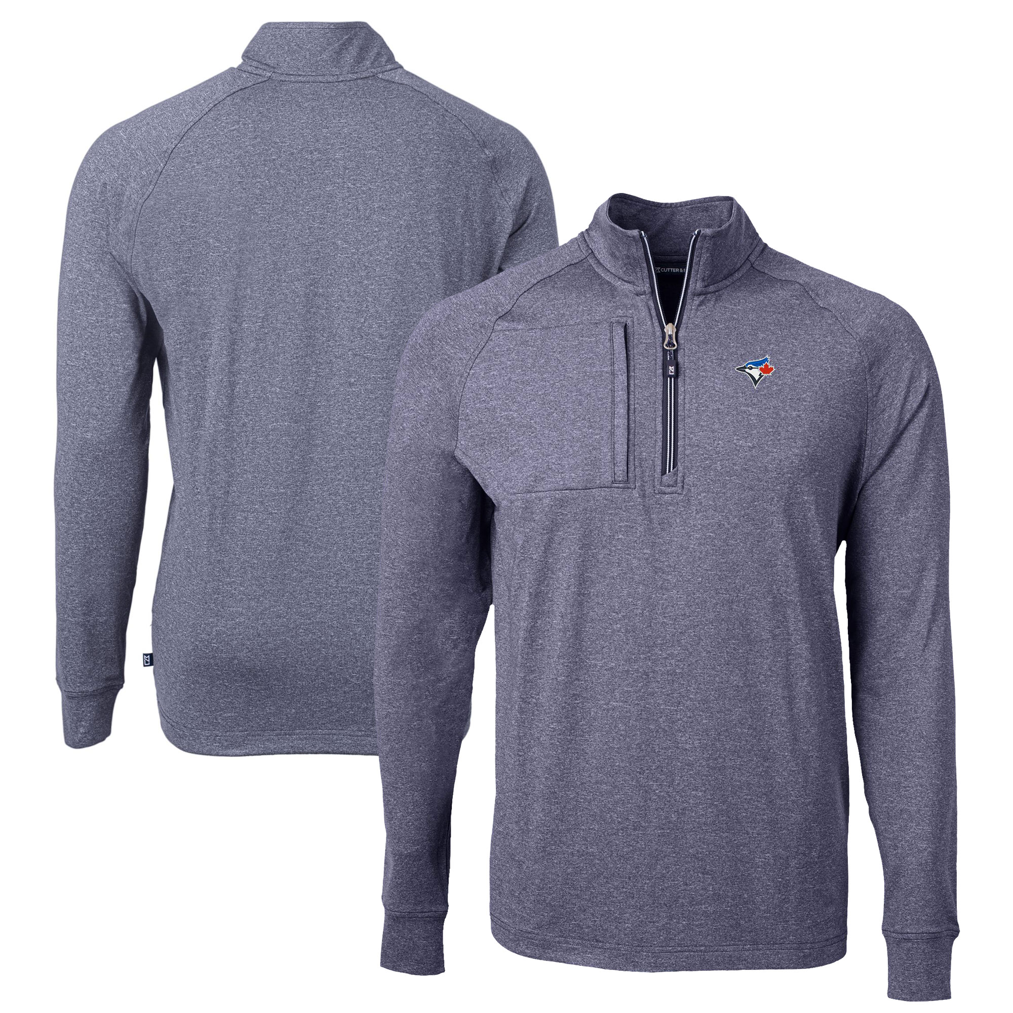 Men's Toronto Blue Jays Cutter & Buck Heather Navy Big & Tall Adapt Eco Knit Stretch Recycled Quarter-Zip Pullover Top