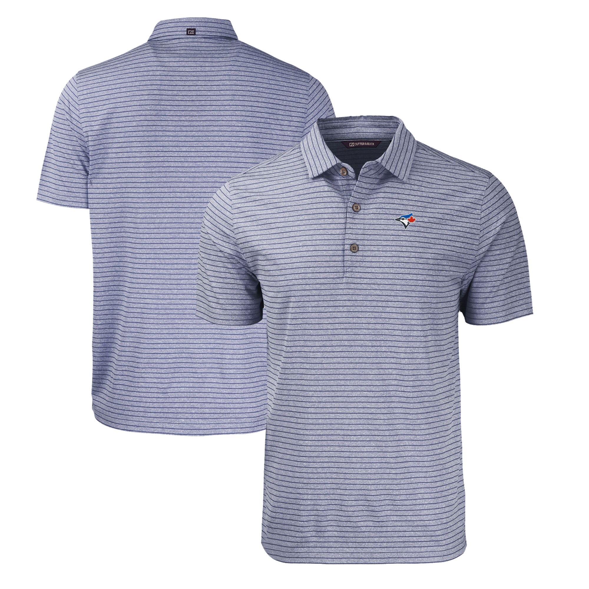 Men's Toronto Blue Jays  Cutter & Buck Heather Navy Forge Eco Heathered Stripe Stretch Recycled Polo