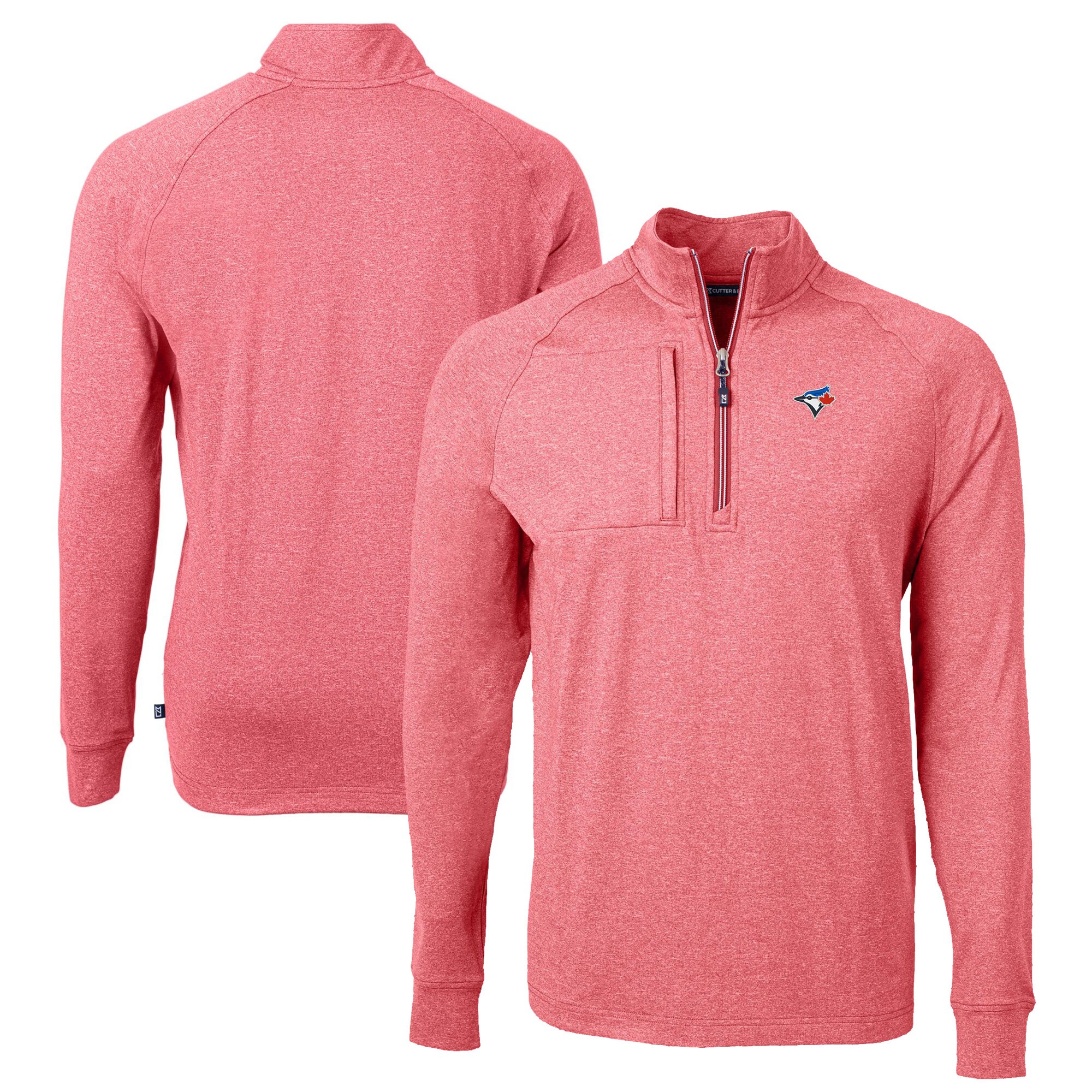 Men's Toronto Blue Jays Cutter & Buck Heather Red Adapt Eco Knit Stretch Recycled Quarter-Zip Pullover Top