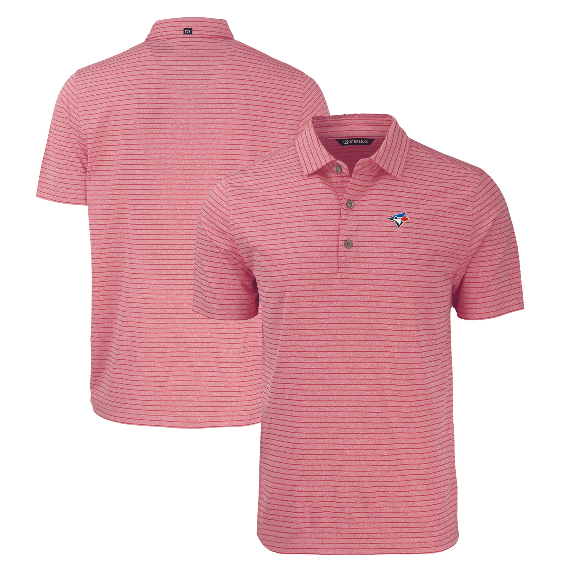 Men's Toronto Blue Jays  Cutter & Buck Heather Red Forge Eco Heathered Stripe Stretch Recycled Polo