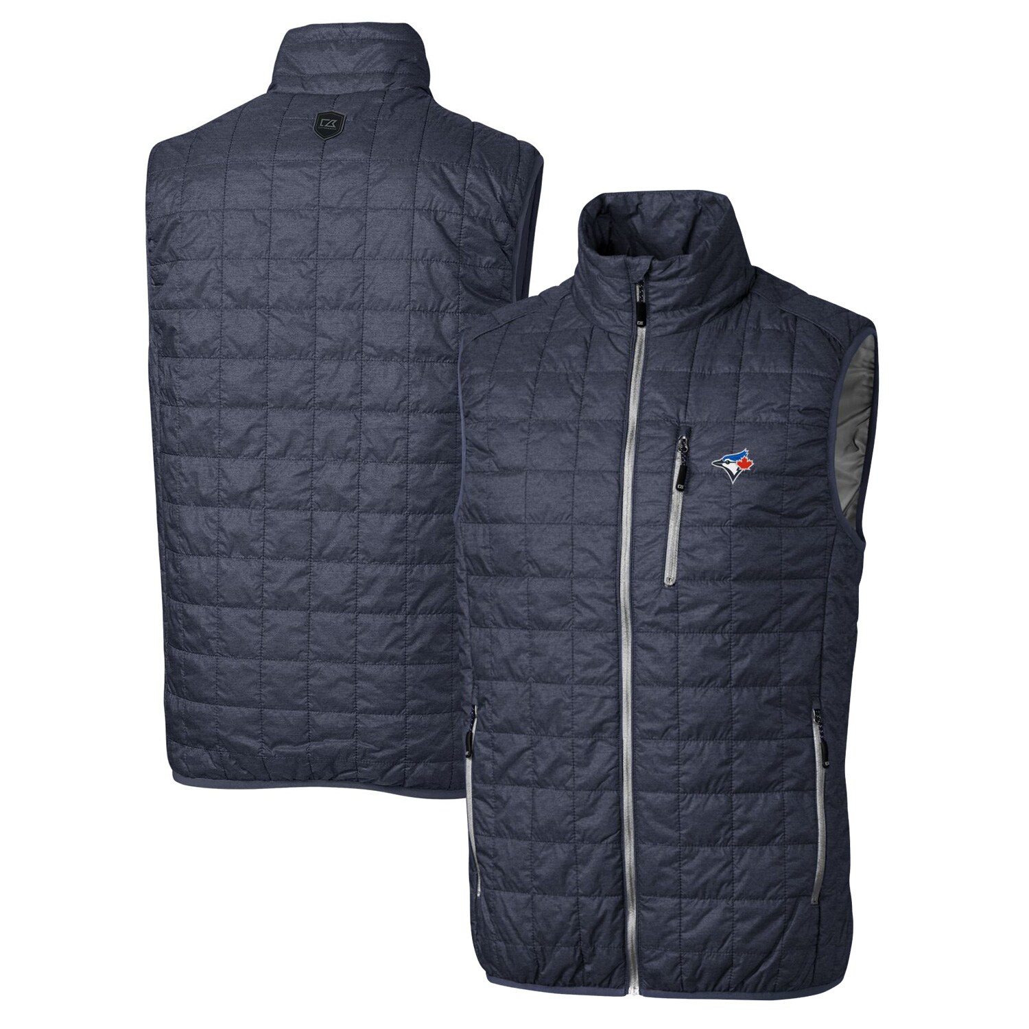 Men's Toronto Blue Jays Cutter & Buck Heathered Navy Big & Tall Rainier Full-Zip Puffer Vest
