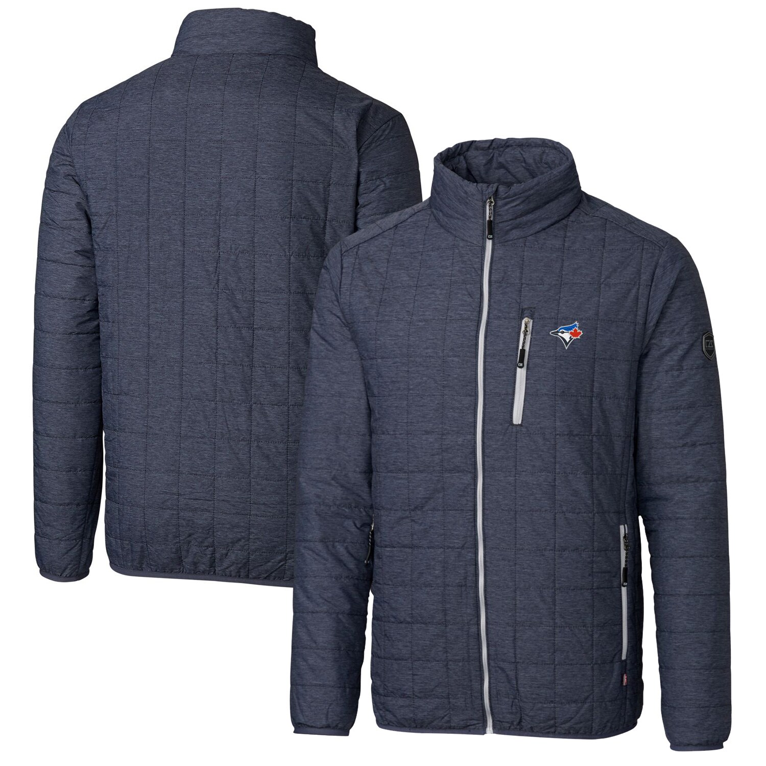 Men's Toronto Blue Jays Cutter & Buck Heathered Navy Rainier Eco Insulated Full-Zip Puffer Jacket