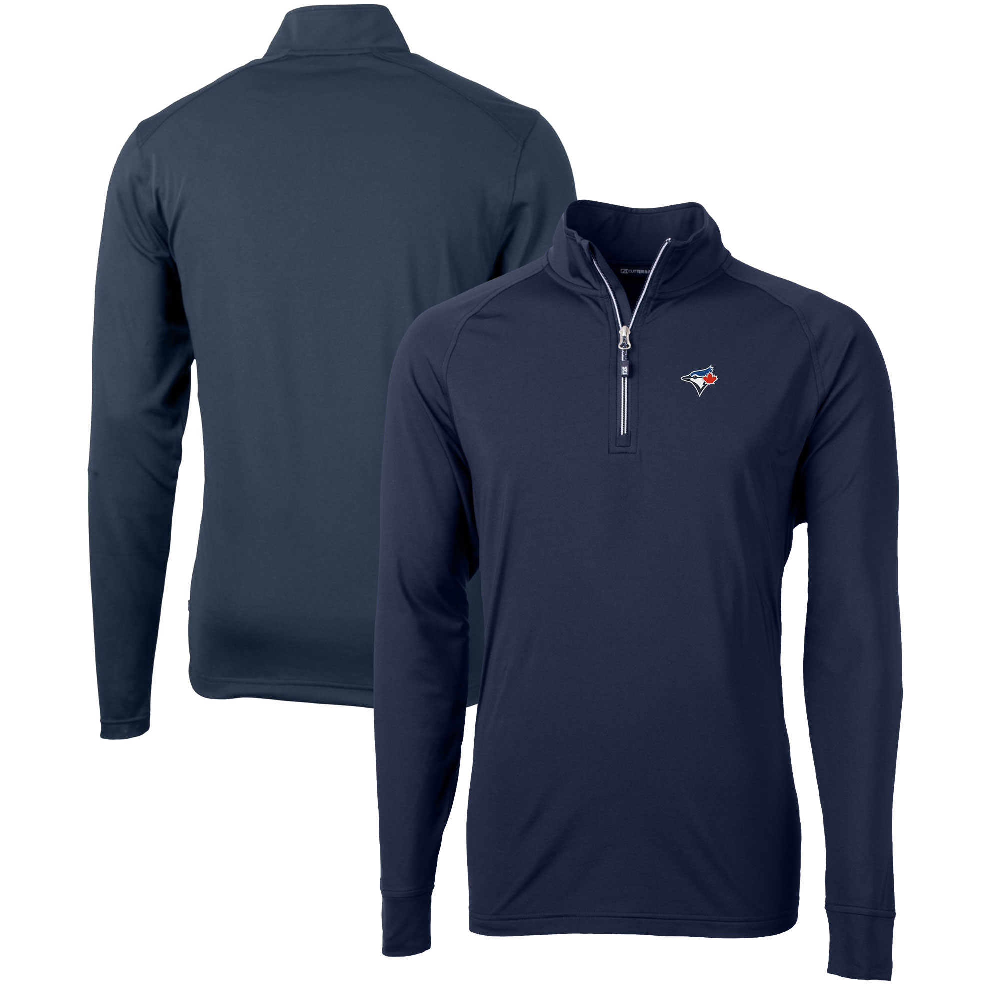 Men's Toronto Blue Jays  Cutter & Buck Navy Adapt Eco Knit Stretch Recycled Quarter-Zip Pullover Top