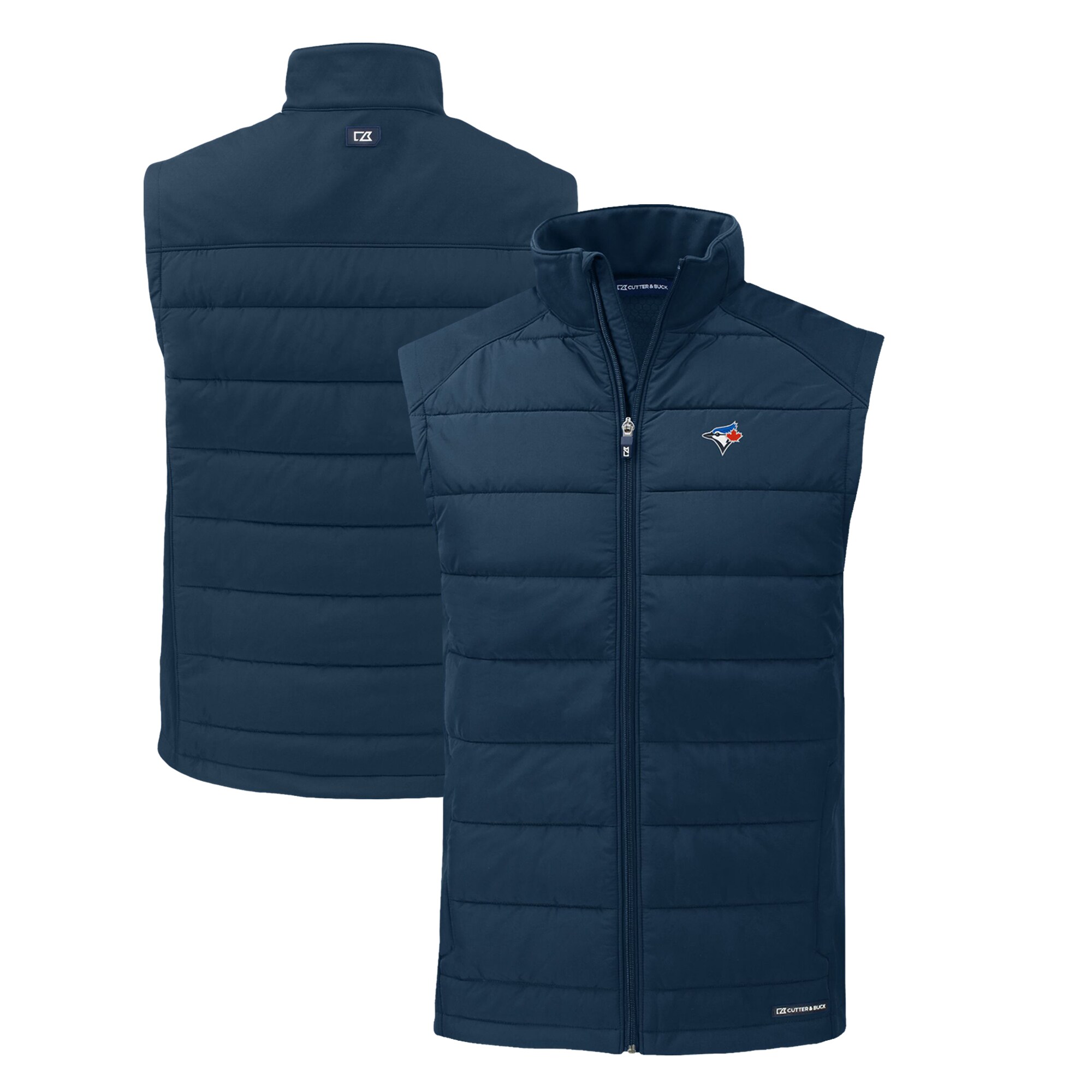 Men's Toronto Blue Jays  Cutter & Buck Navy Evoke Hybrid Eco Softshell Recycled Full-Zip Vest