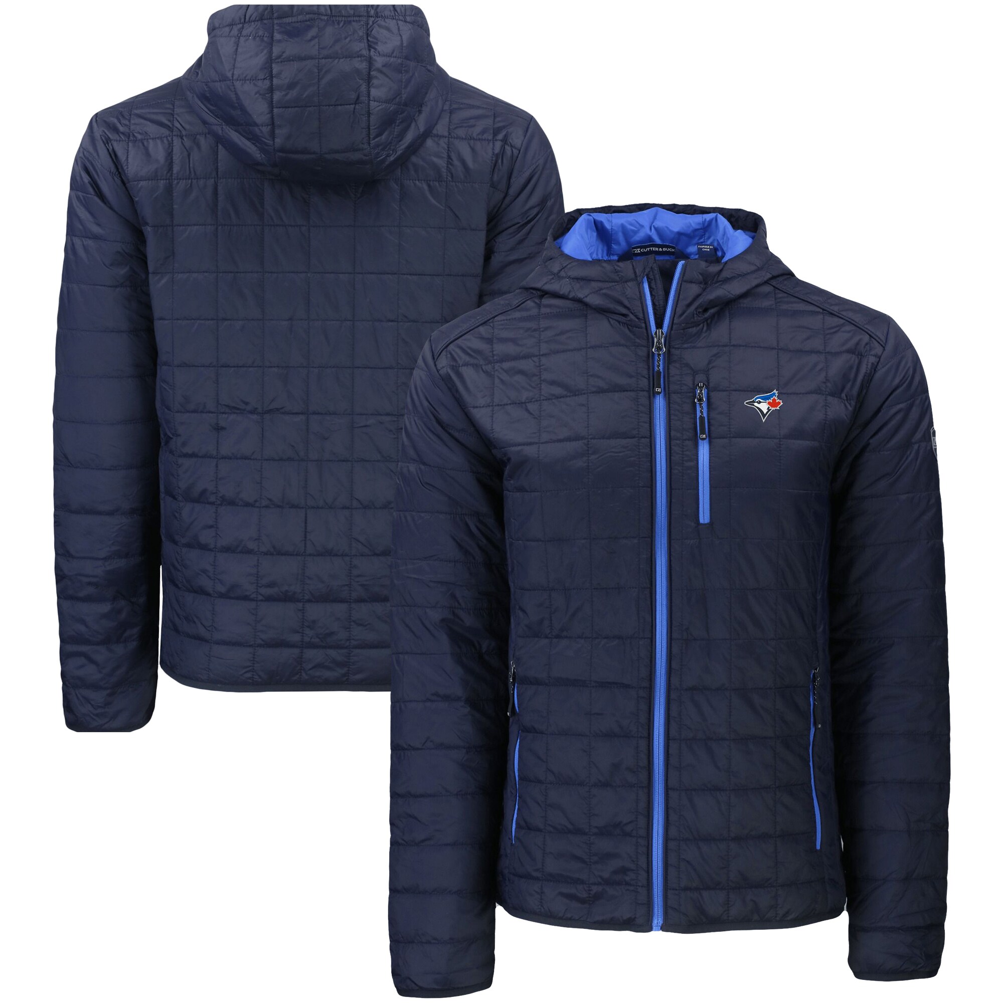 Men's Toronto Blue Jays  Cutter & Buck Navy Rainier Primaloft Eco Full-Zip Hooded Jacket