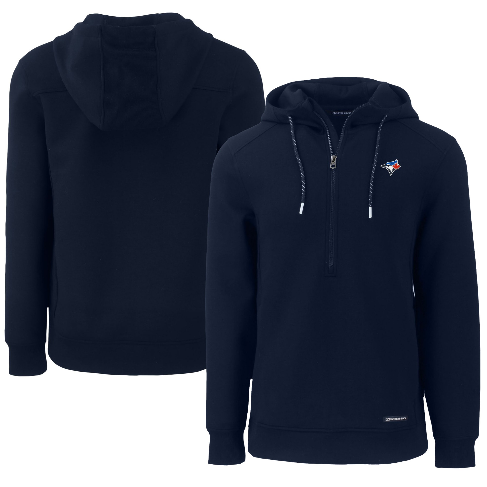 Men's Toronto Blue Jays  Cutter & Buck Navy Roam Eco Half-Zip Recycled Pullover Hoodie