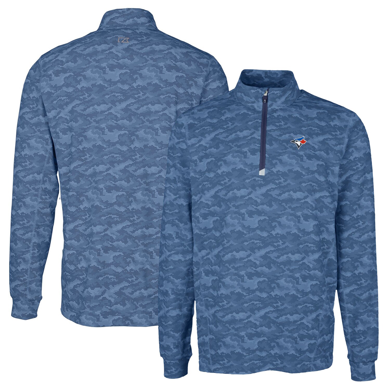 Men's Toronto Blue Jays Cutter & Buck Navy Traverse Camo Print Stretch Quarter-Zip Pullover Top