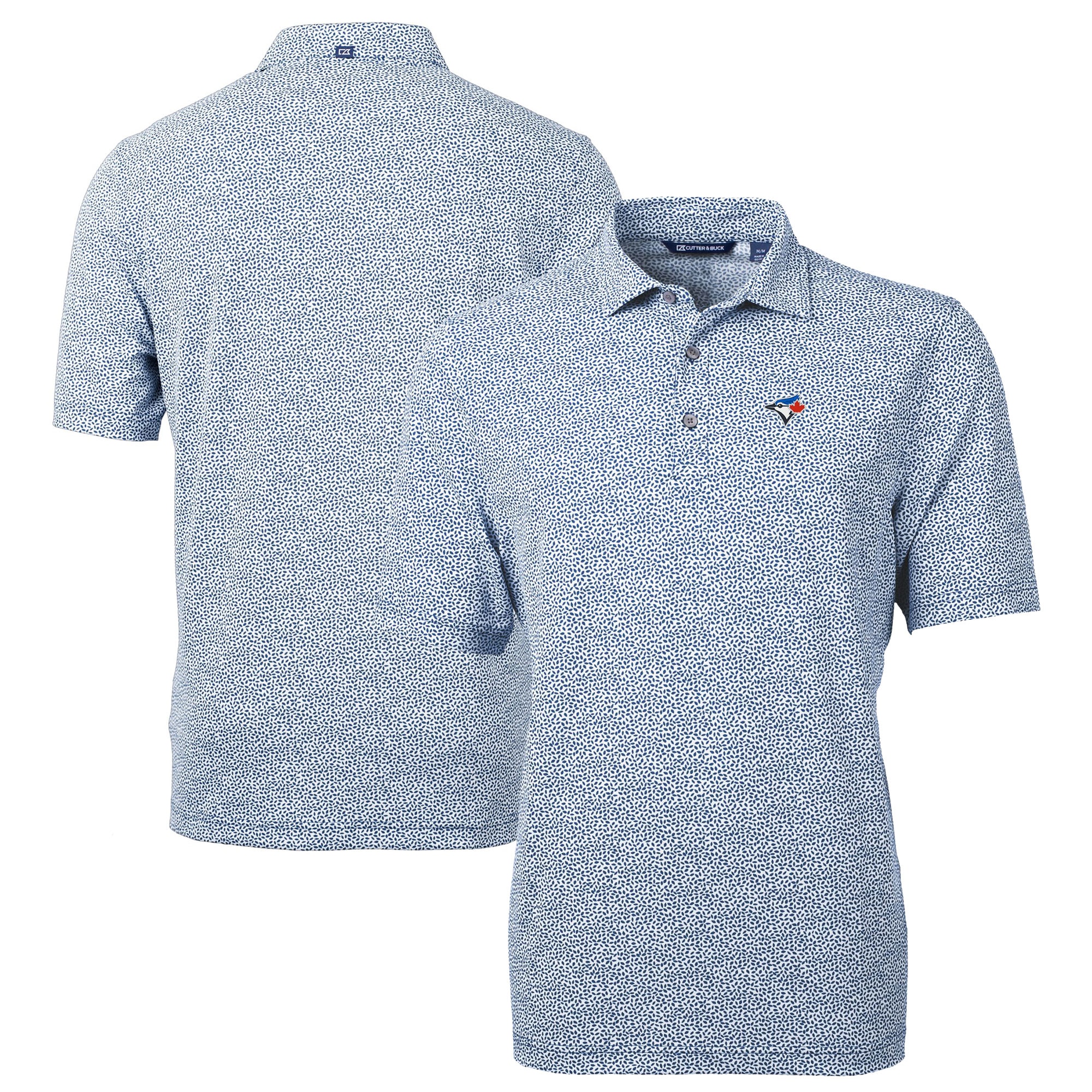 Men's Toronto Blue Jays Cutter & Buck Navy Virtue Eco Pique Botanical Print Recycled Polo
