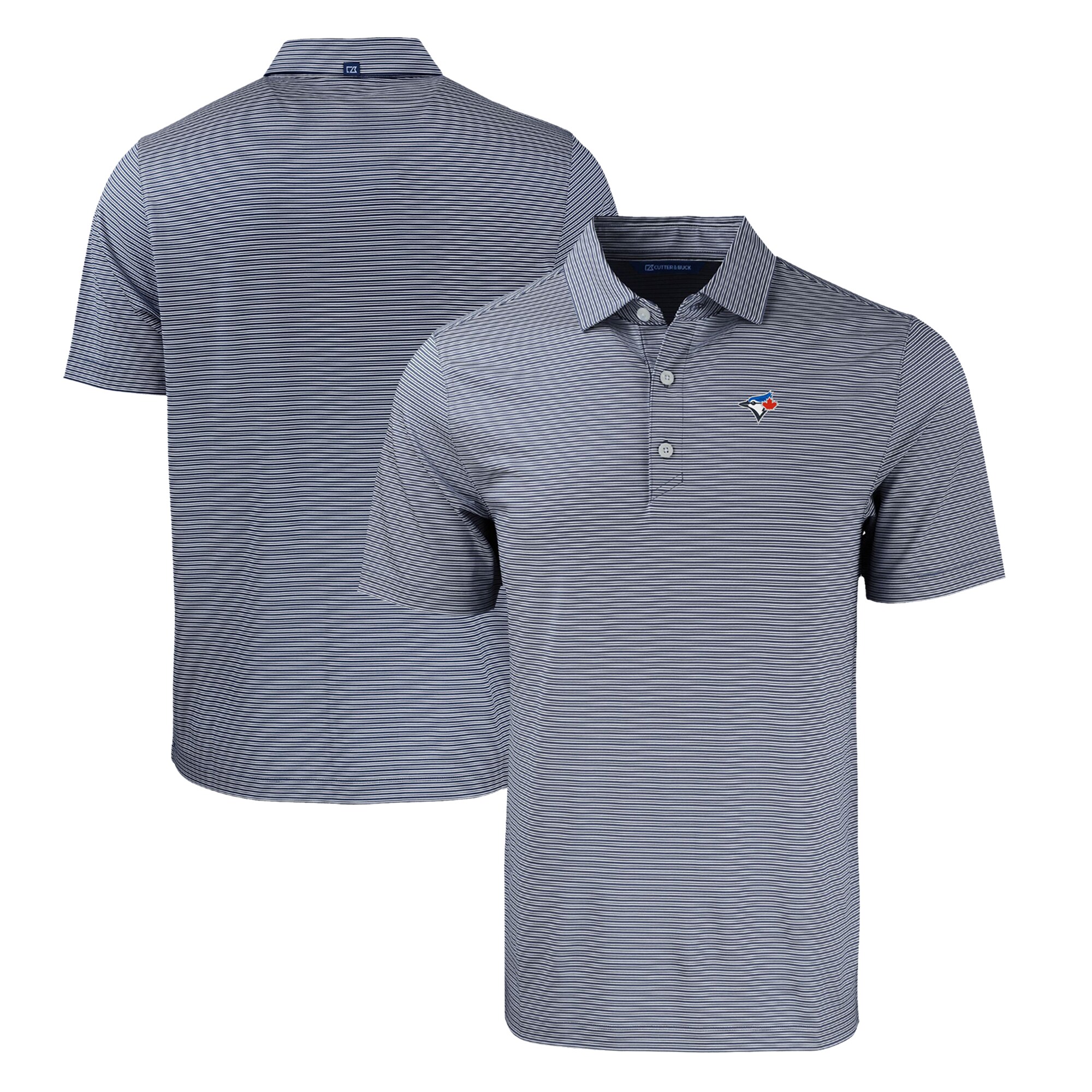 Men's Toronto Blue Jays  Cutter & Buck Navy/White Forge Eco Double Stripe Stretch Recycled Polo