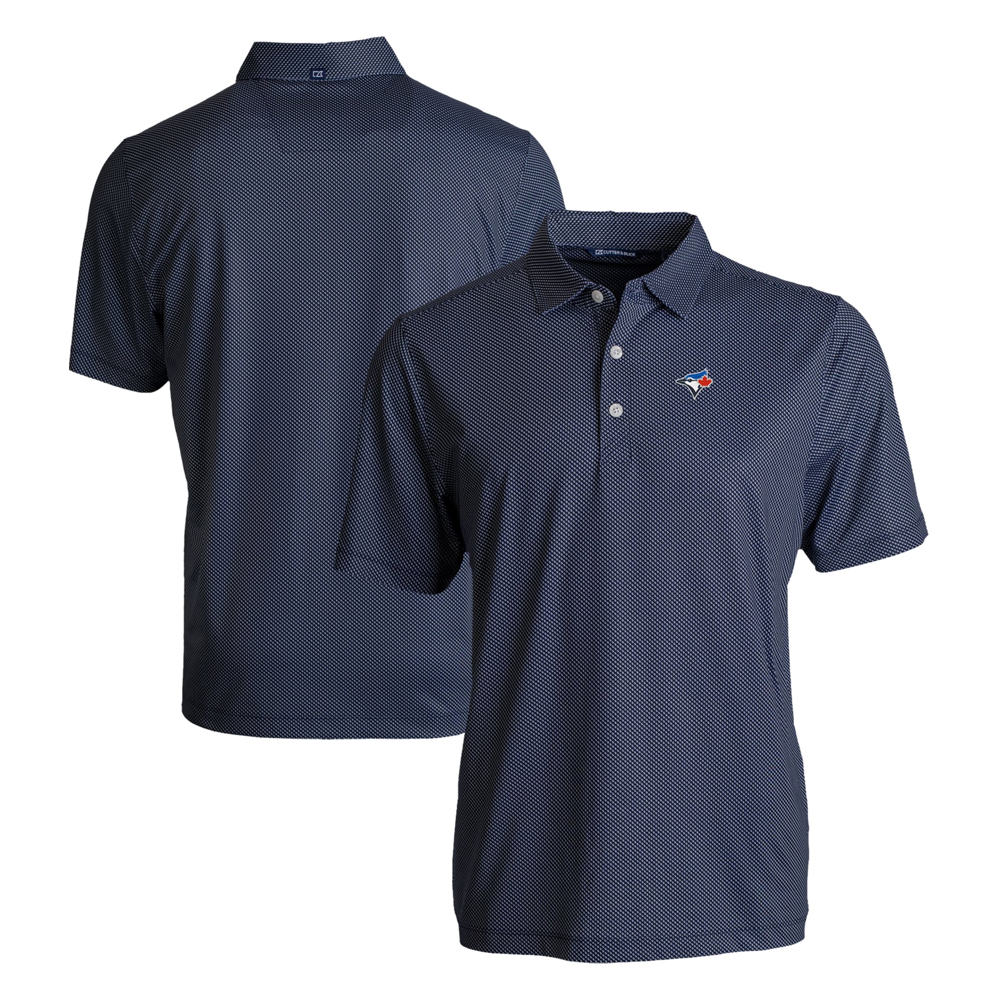 Men's Toronto Blue Jays  Cutter & Buck Navy/White Pike Eco Symmetry Print Stretch Recycled Polo