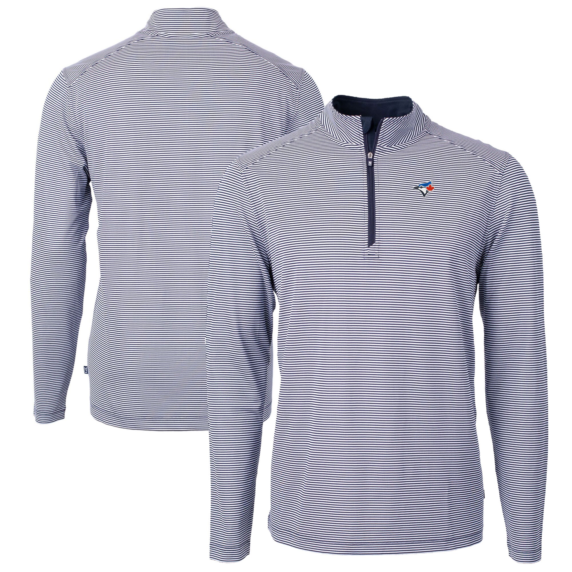 Men's Toronto Blue Jays Cutter & Buck Navy/White Virtue Eco Pique Micro Stripe Big & Tall Recycled Quarter-Zip Pullover Top