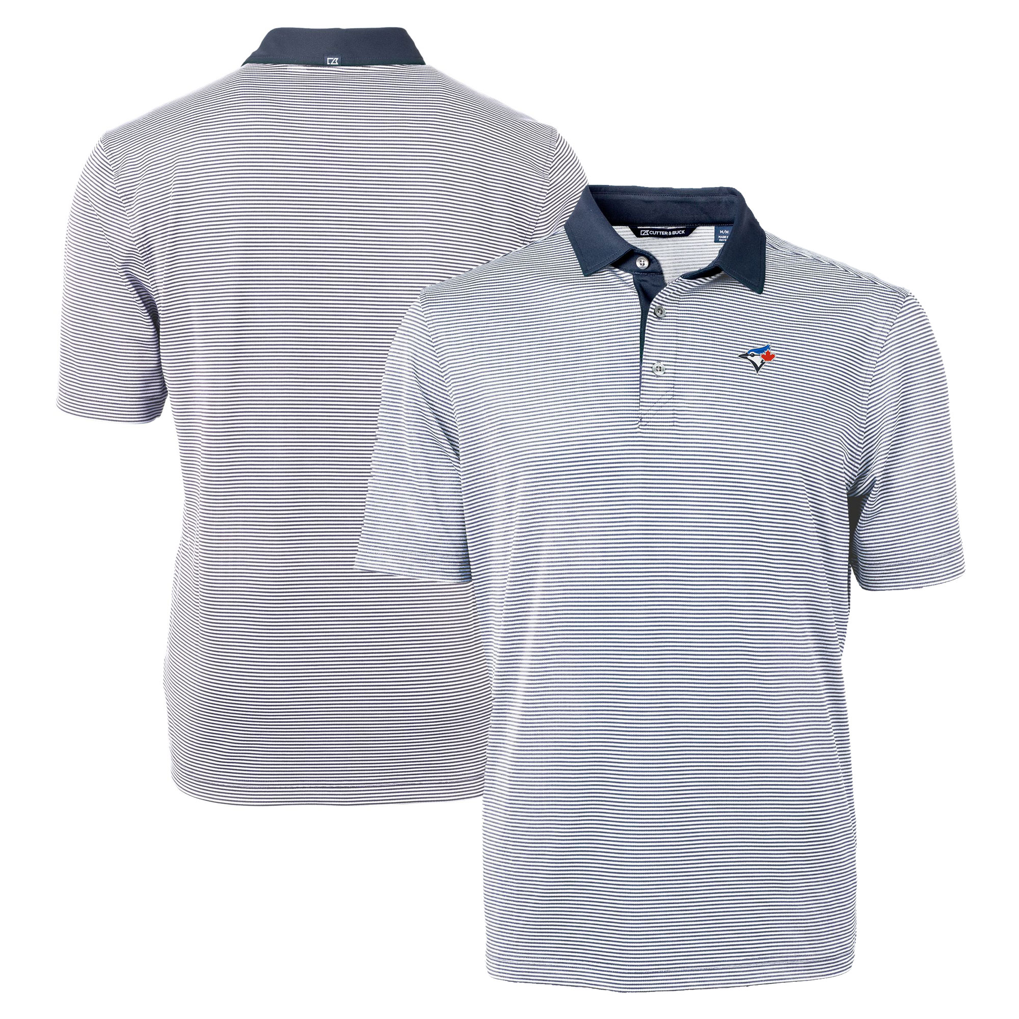 Men's Toronto Blue Jays Cutter & Buck Navy/White Virtue Eco Pique Micro Stripe Recycled Polo