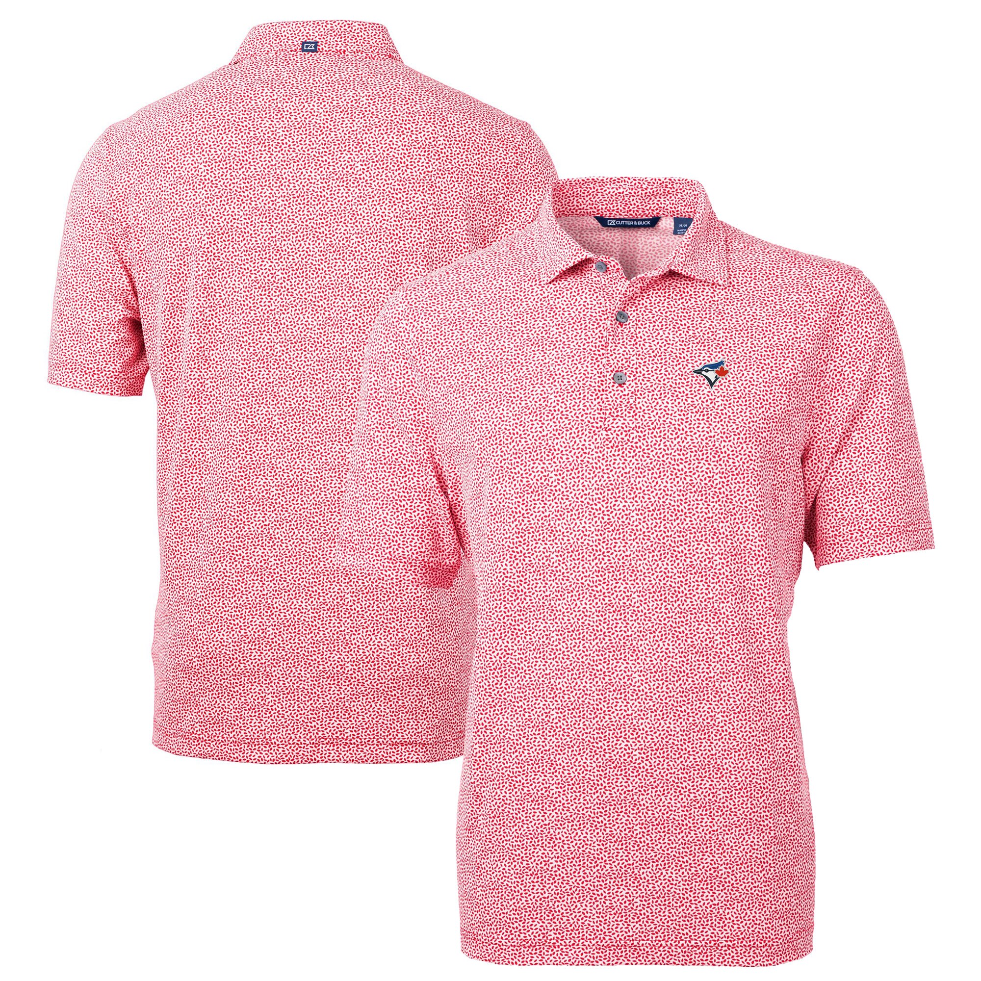 Men's Toronto Blue Jays Cutter & Buck Red Virtue Eco Pique Botanical Print Recycled Polo