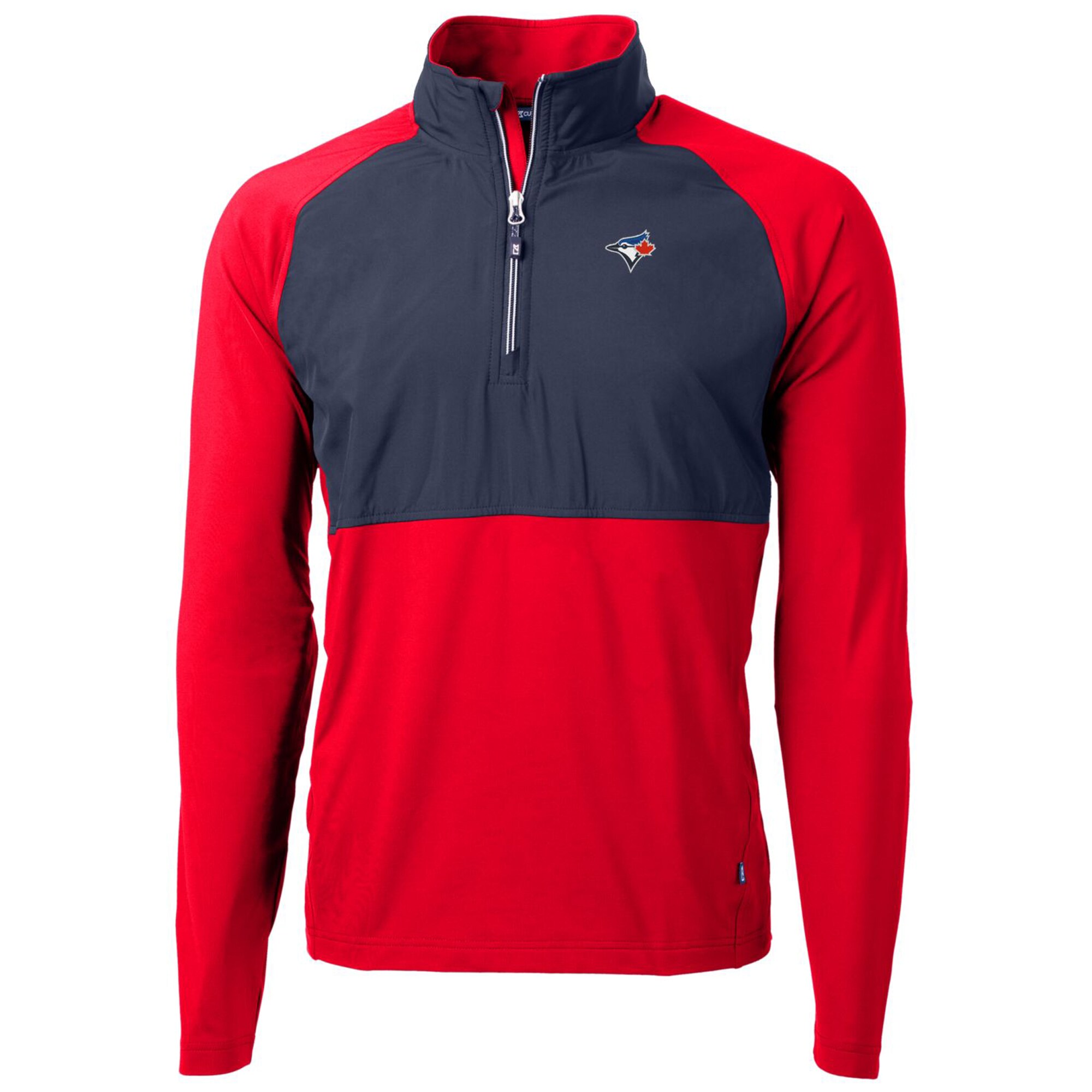 Men's Toronto Blue Jays Cutter & Buck Red/Navy Adapt Eco Knit Hybrid Recycled Quarter-Zip Pullover Jacket