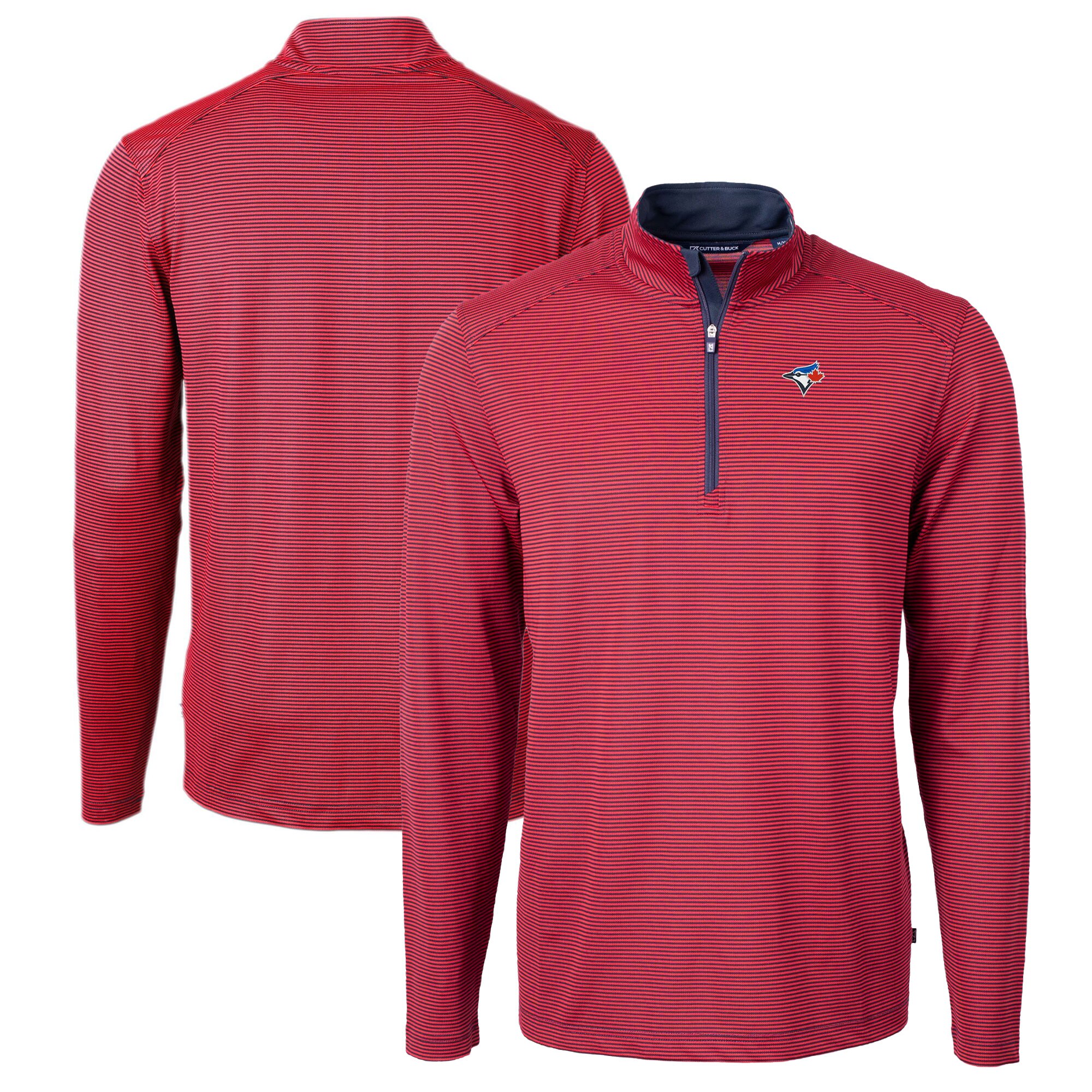 Men's Toronto Blue Jays Cutter & Buck Red/Navy Virtue Eco Pique Micro Stripe Big & Tall Recycled Quarter-Zip Pullover Top