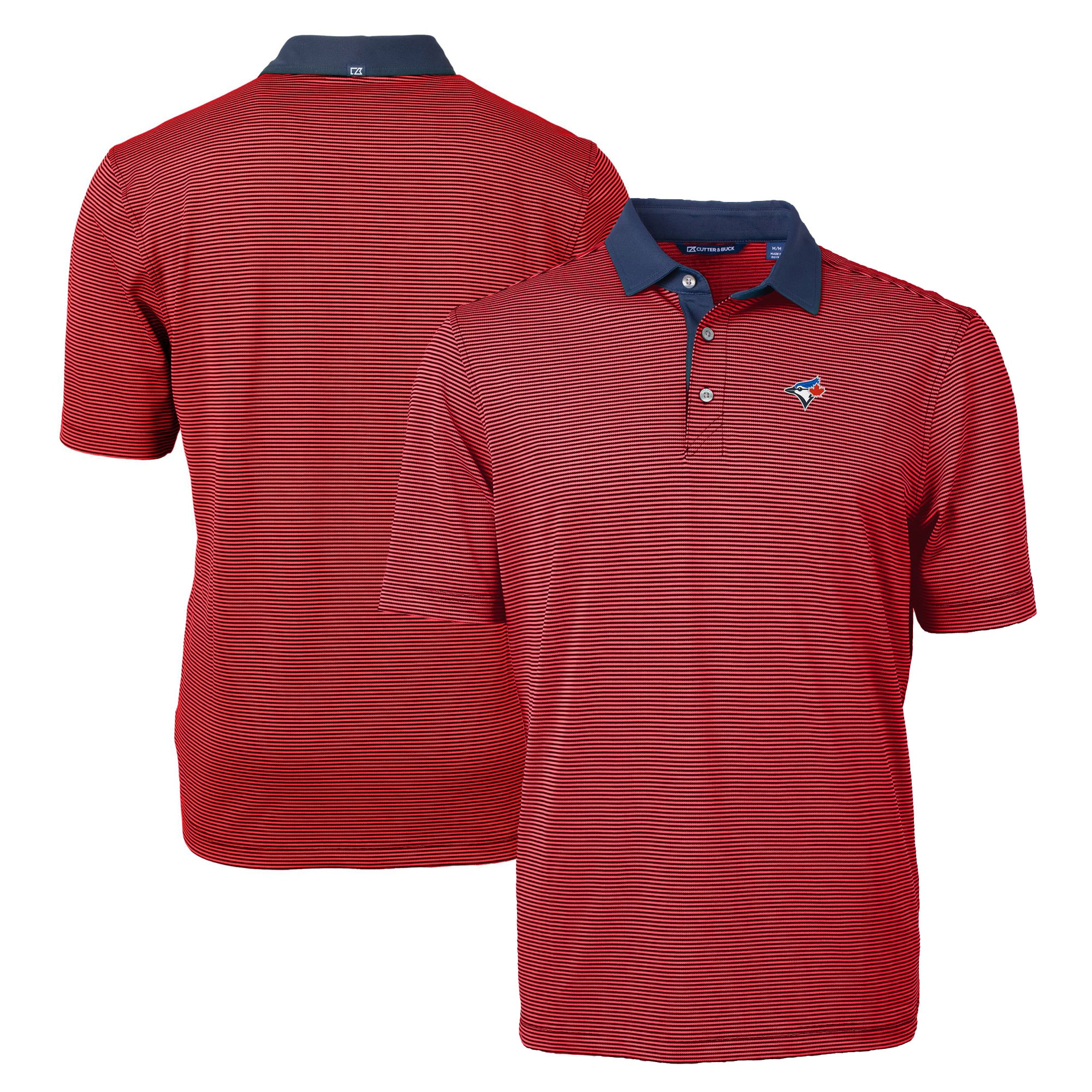 Men's Toronto Blue Jays Cutter & Buck Red/Navy Virtue Eco Pique Micro Stripe Recycled Polo