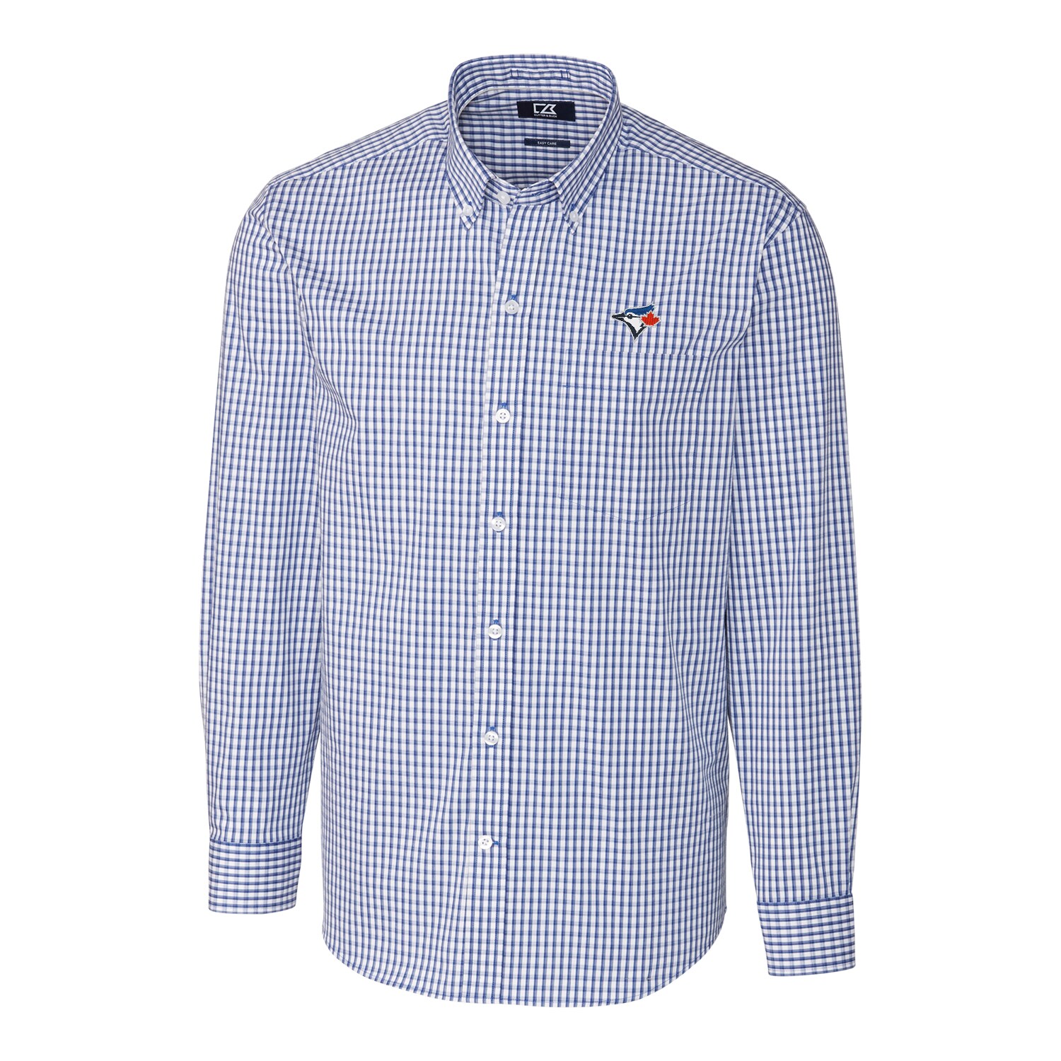 Men's Toronto Blue Jays Cutter & Buck Royal Big & Tall Stretch Gingham Long Sleeve Button-Down Shirt