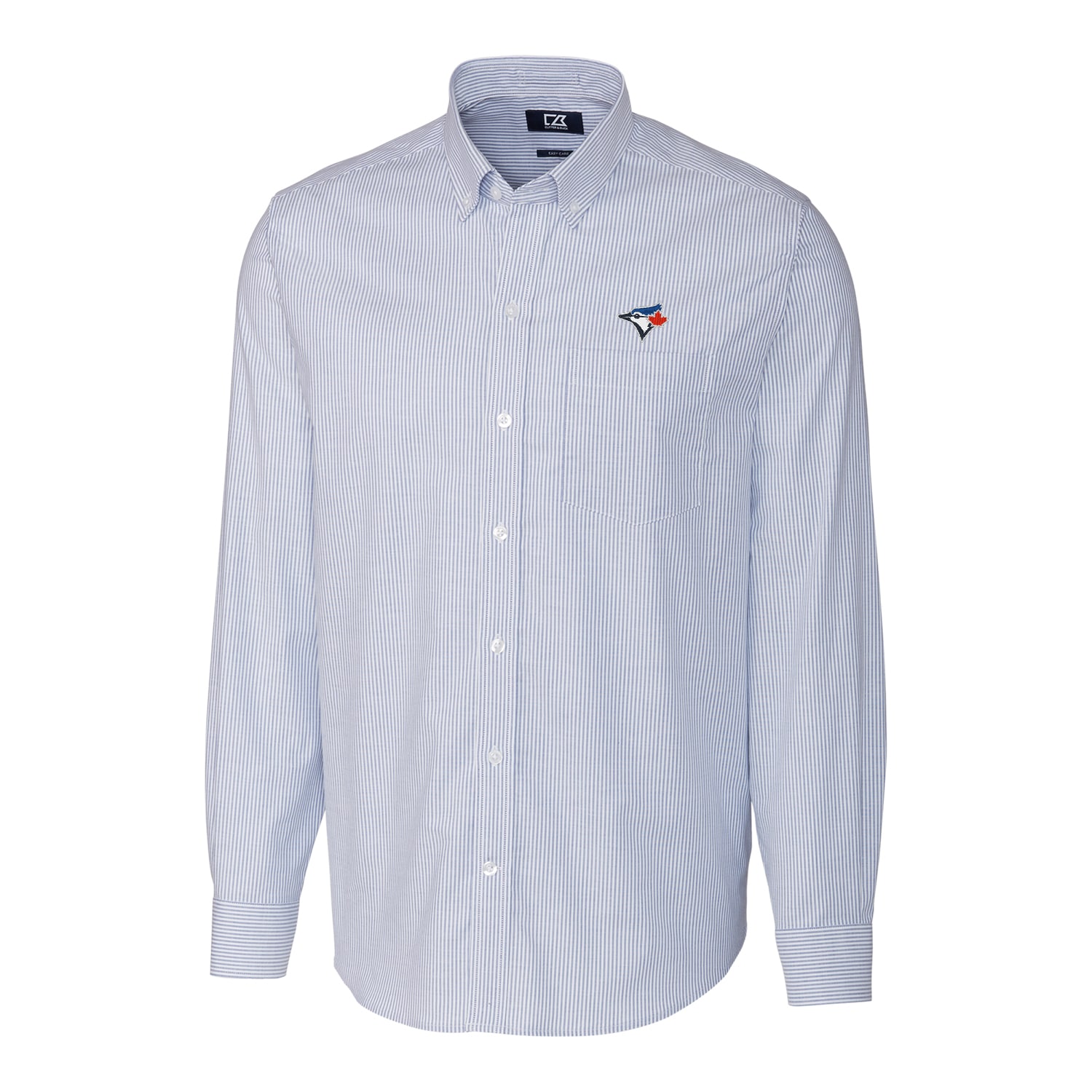 Men's Toronto Blue Jays Cutter & Buck Royal Big & Tall Stretch Oxford Striped Long Sleeve Button-Down Shirt