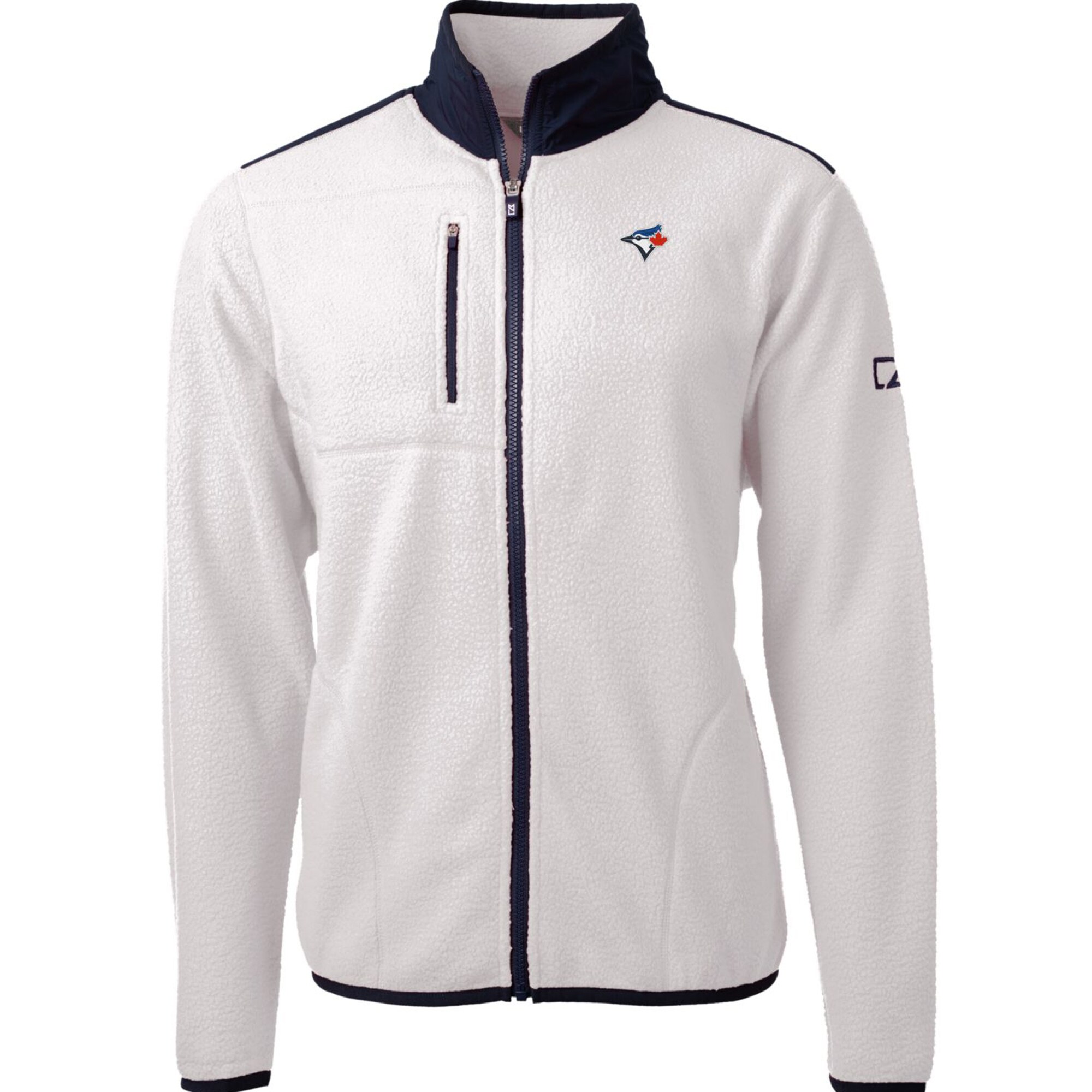 Men's Toronto Blue Jays Cutter & Buck White/Navy Cascade Eco Sherpa Fleece Full-Zip Jacket