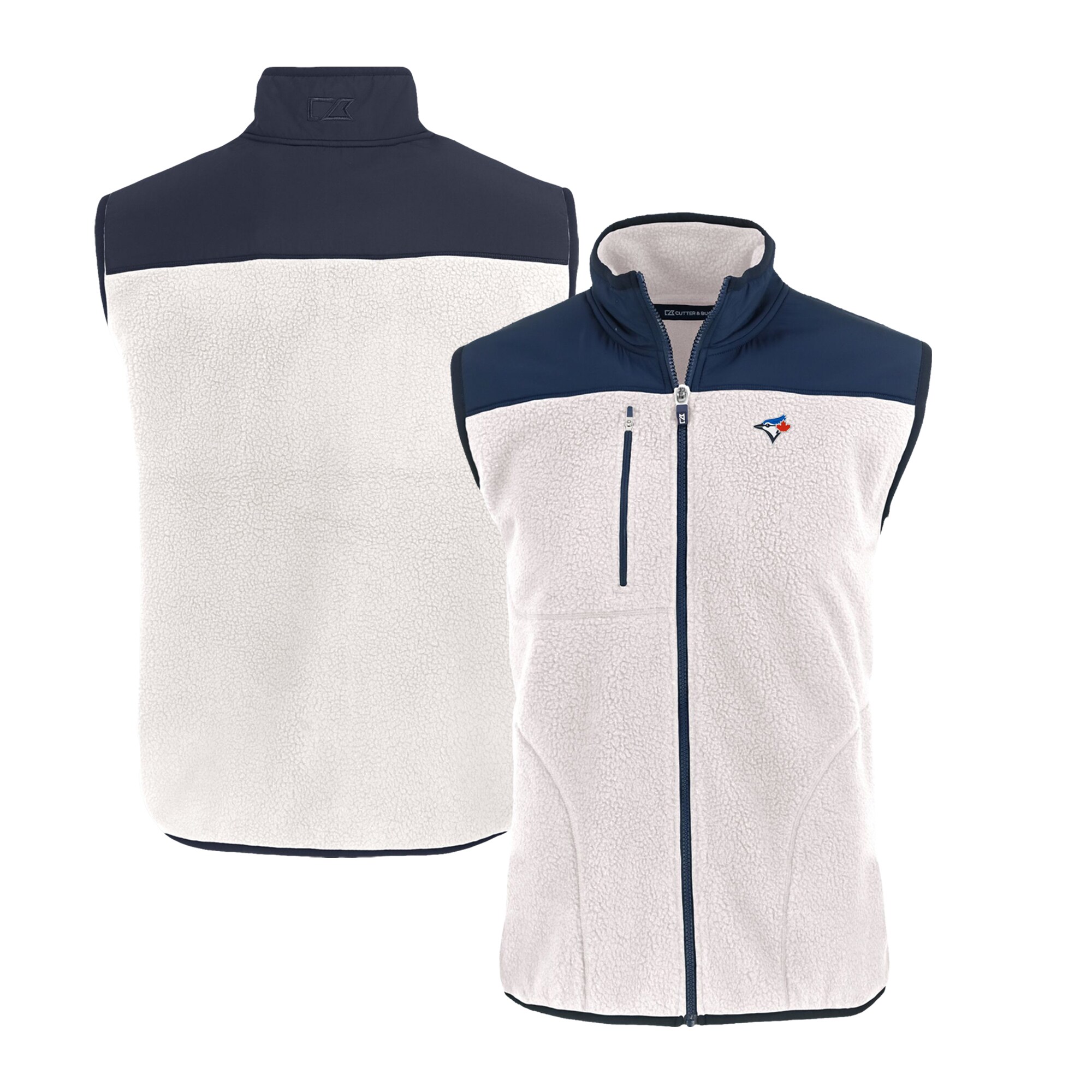 Men's Toronto Blue Jays  Cutter & Buck White/Navy Cascade Eco Sherpa Fleece Full-Zip Vest