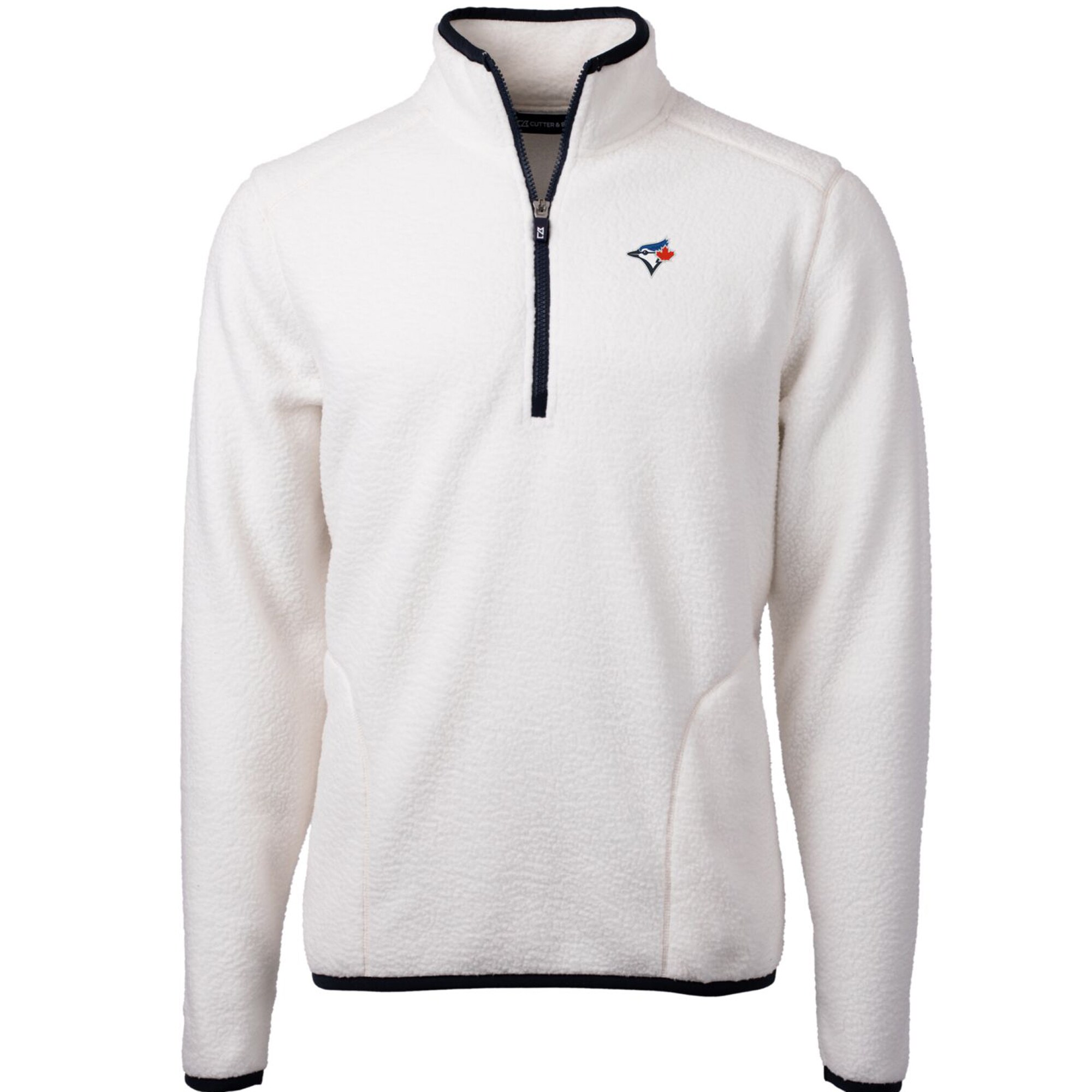 Men's Toronto Blue Jays Cutter & Buck White/Navy Cascade Eco Sherpa Fleece Quarter-Zip Pullover Jacket