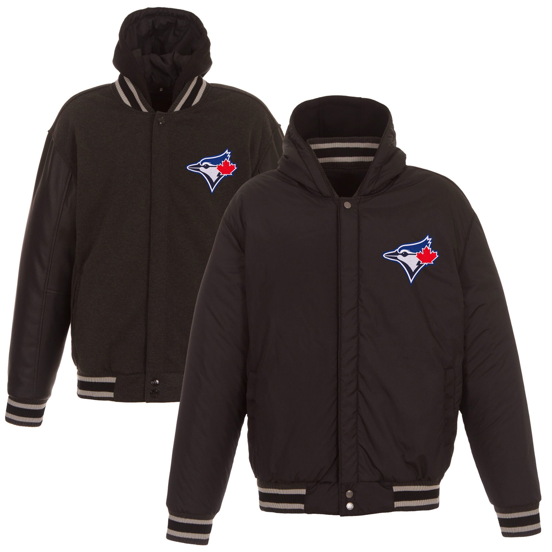 Men's Toronto Blue Jays JH Design Charcoal Heavyweight Reversible Full Snap Hoodie