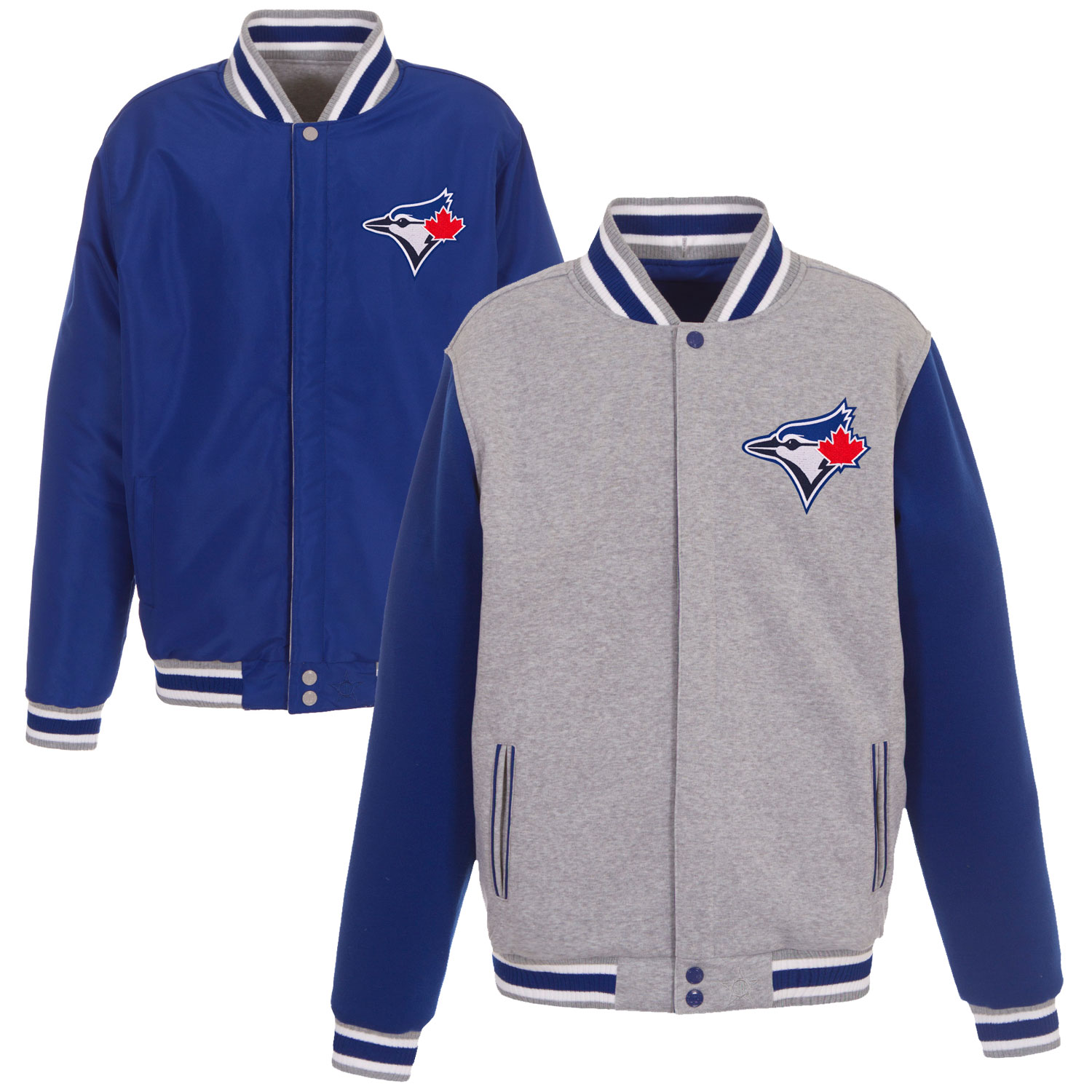 Men's Toronto Blue Jays JH Design Gray Embroidered Reversible Full Snap Fleece Jacket