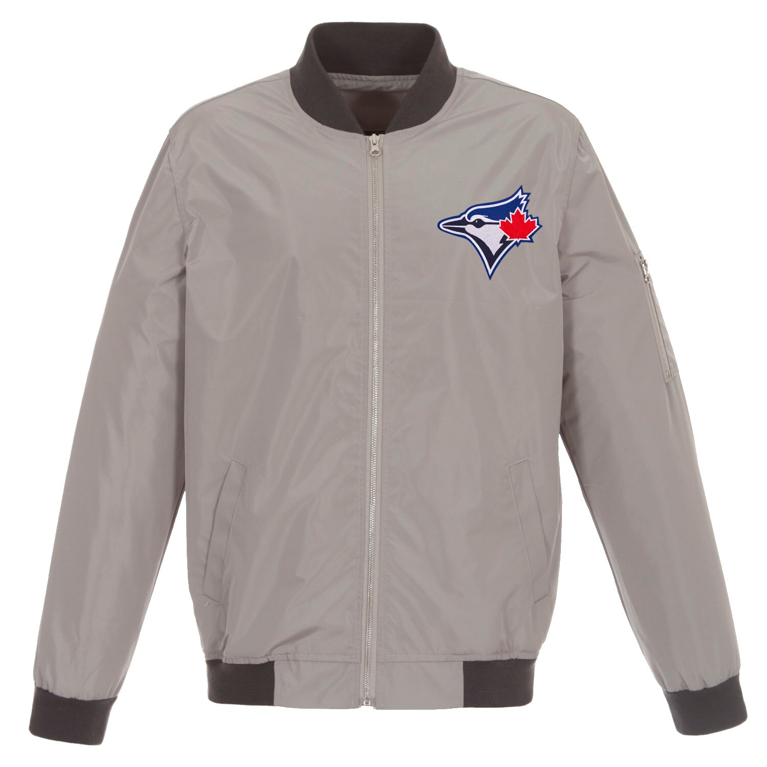 Men's Toronto Blue Jays JH Design Gray Lightweight Nylon Bomber Jacket