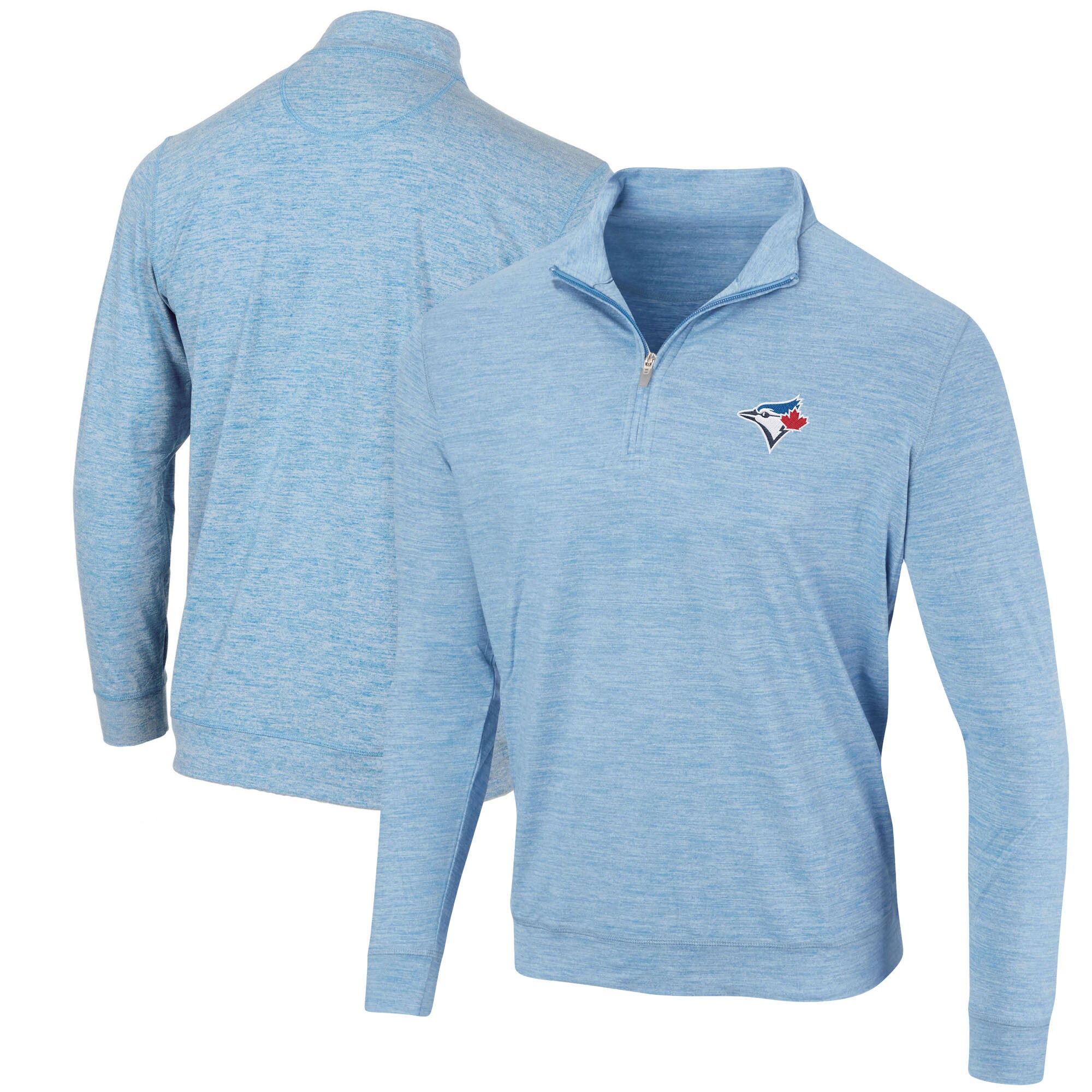 Men's Toronto Blue Jays Light Blue Peached Marled Yarn Quarter-Zip Pullover Jacket