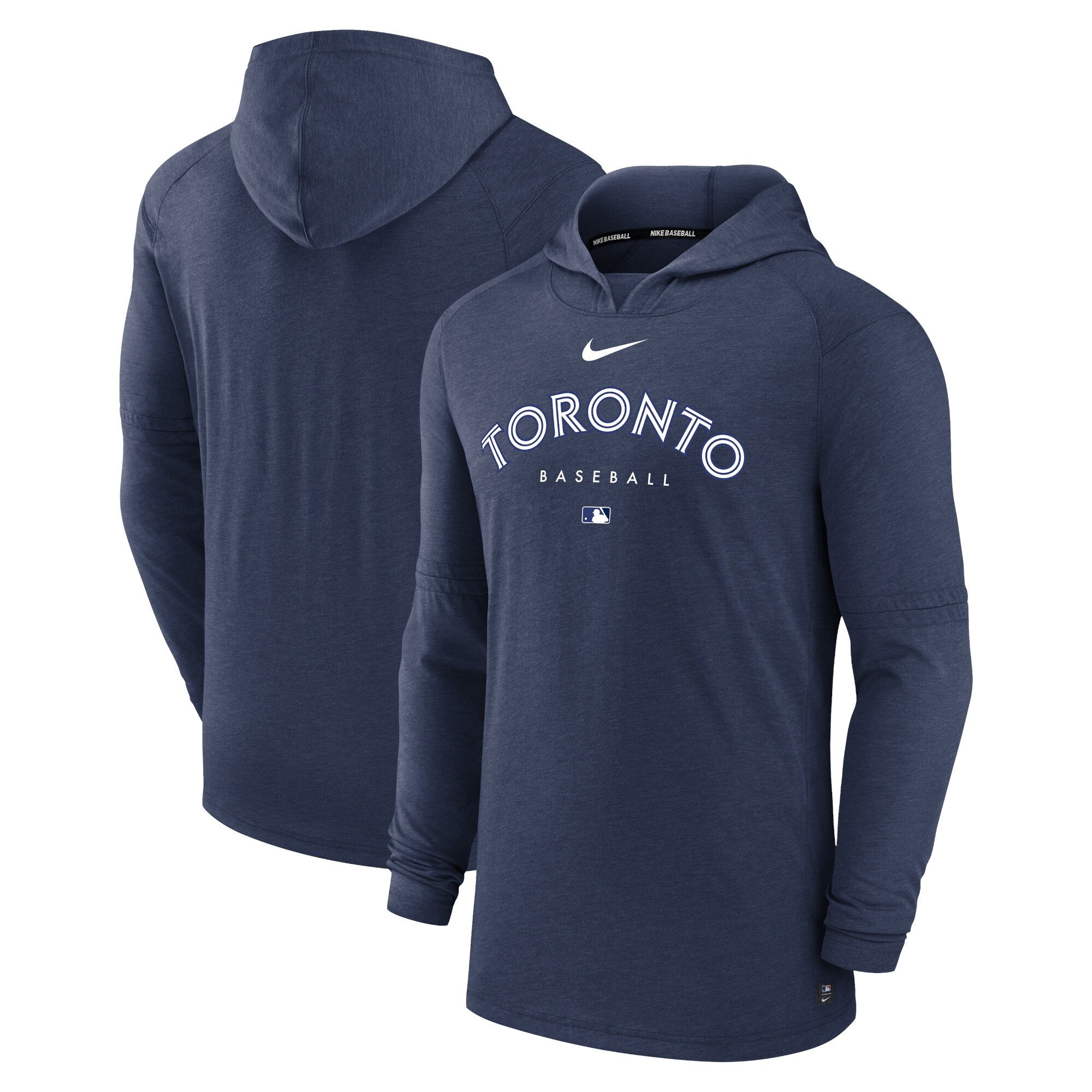 Men's Toronto Blue Jays Nike Heather Navy Authentic Collection Early Work Tri-Blend Performance Pullover Hoodie
