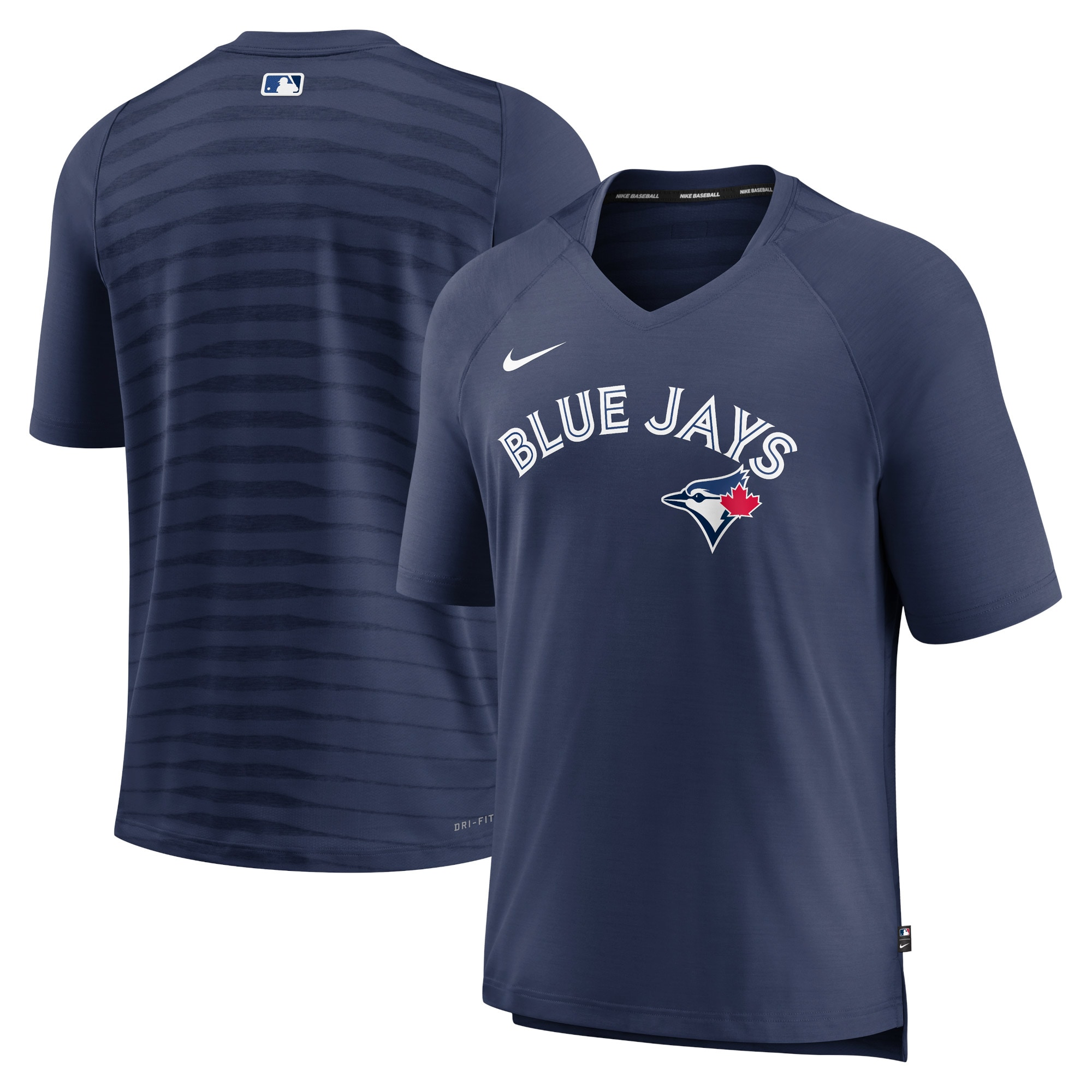 Men's Toronto Blue Jays Nike Navy Authentic Collection Pregame Raglan Performance V-Neck T-Shirt