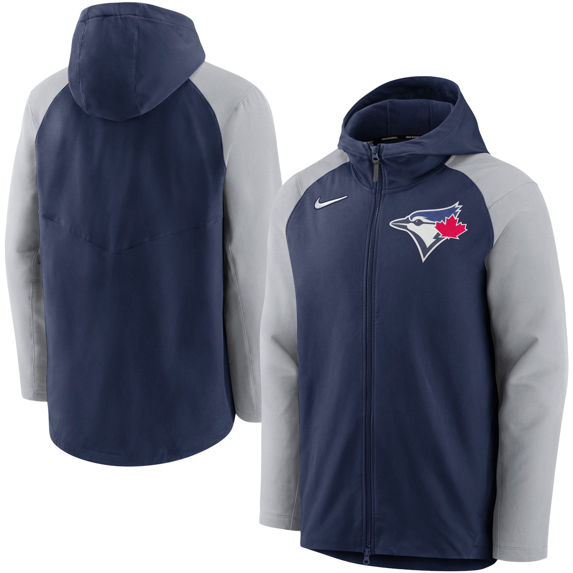 Men's Toronto Blue Jays Nike Navy/Gray Authentic Collection Performance Raglan Full-Zip Hoodie
