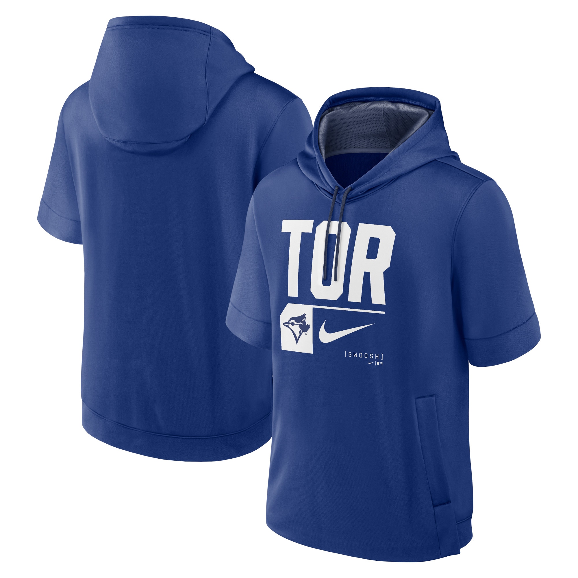 Men's Toronto Blue Jays Nike Royal Tri Code Lockup Short Sleeve Pullover Hoodie
