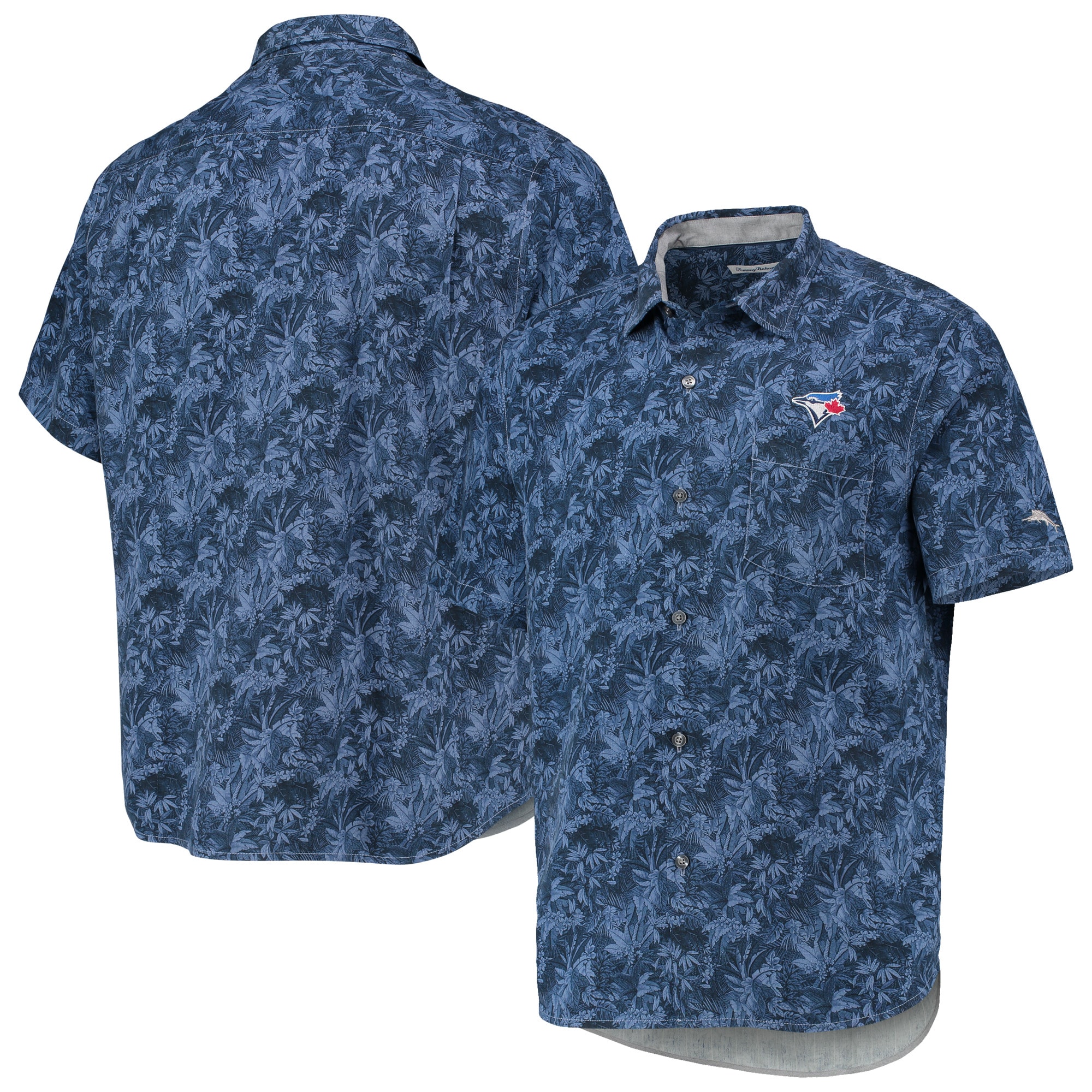 Men's Toronto Blue Jays Tommy Bahama Royal Jungle Shade Silk Camp Button-Up Shirt