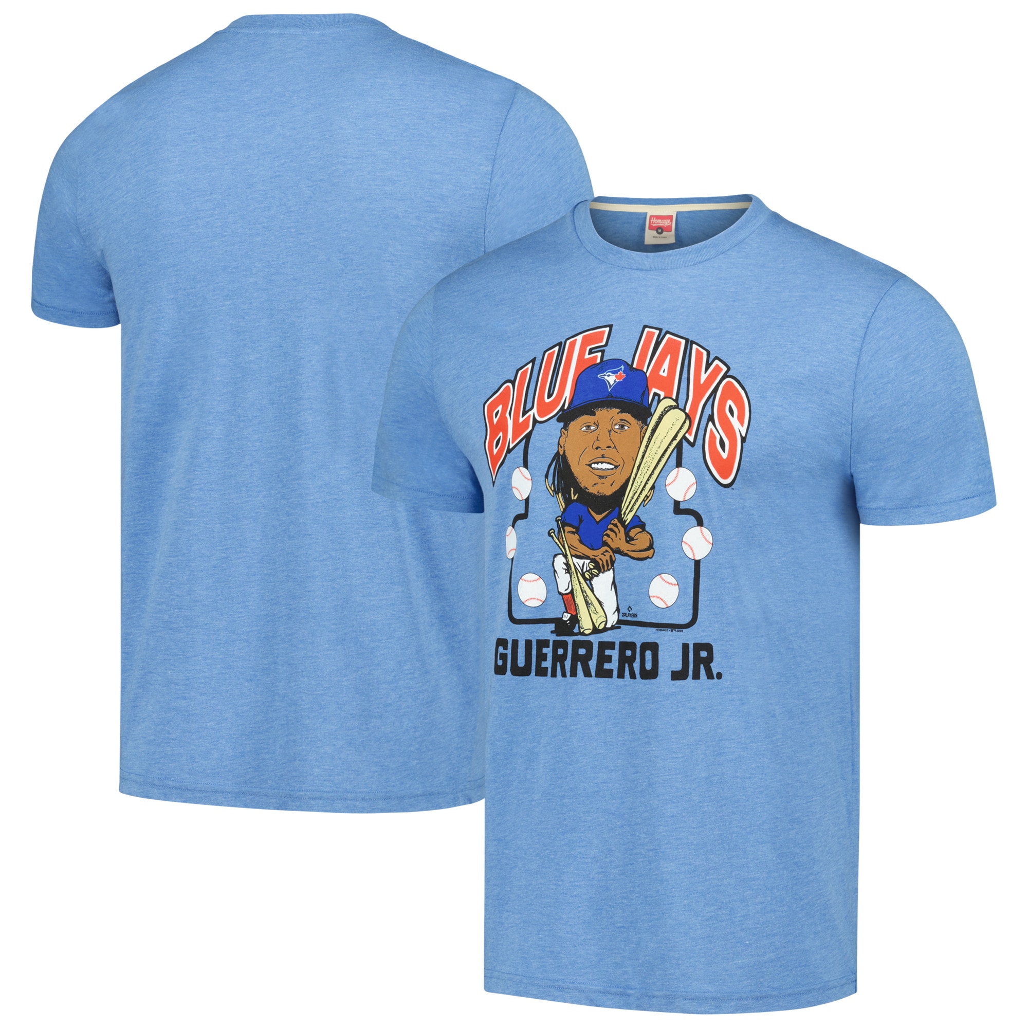 Men's Toronto Blue Jays Vladimir Guerrero Jr. Homage Powder Blue Caricature Tri-Blend T-Shirt