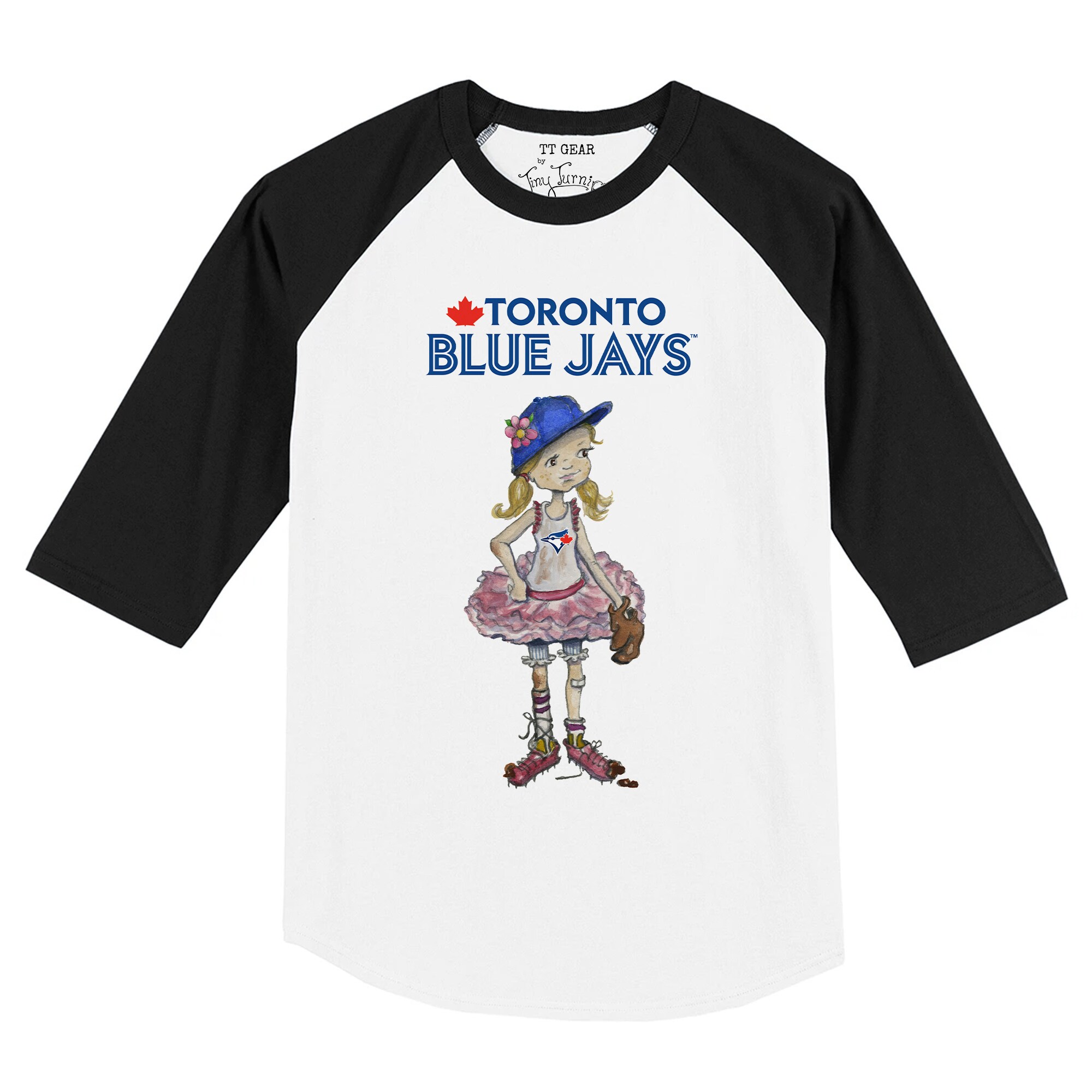 Toddler Toronto Blue Jays Tiny Turnip White/Black Babes Raglan 3/4 Sleeve T-Shirt