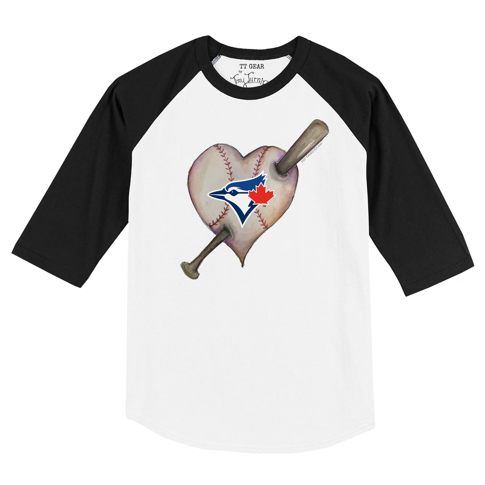 Toddler Toronto Blue Jays Tiny Turnip White/Black Heart Bat Raglan 3/4 Sleeve T-Shirt