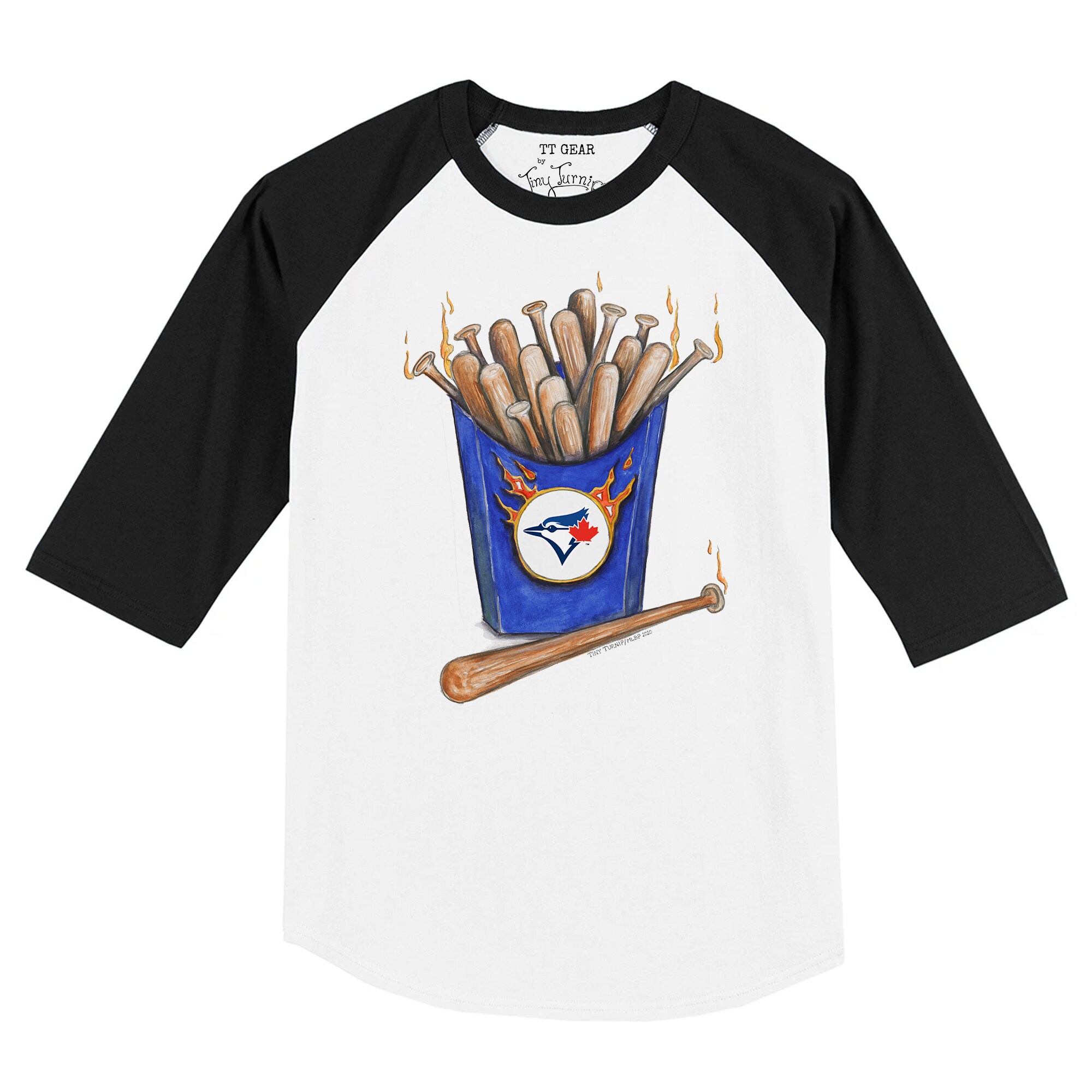 Toddler Toronto Blue Jays Tiny Turnip White/Black Hot Bats Raglan 3/4 Sleeve T-Shirt