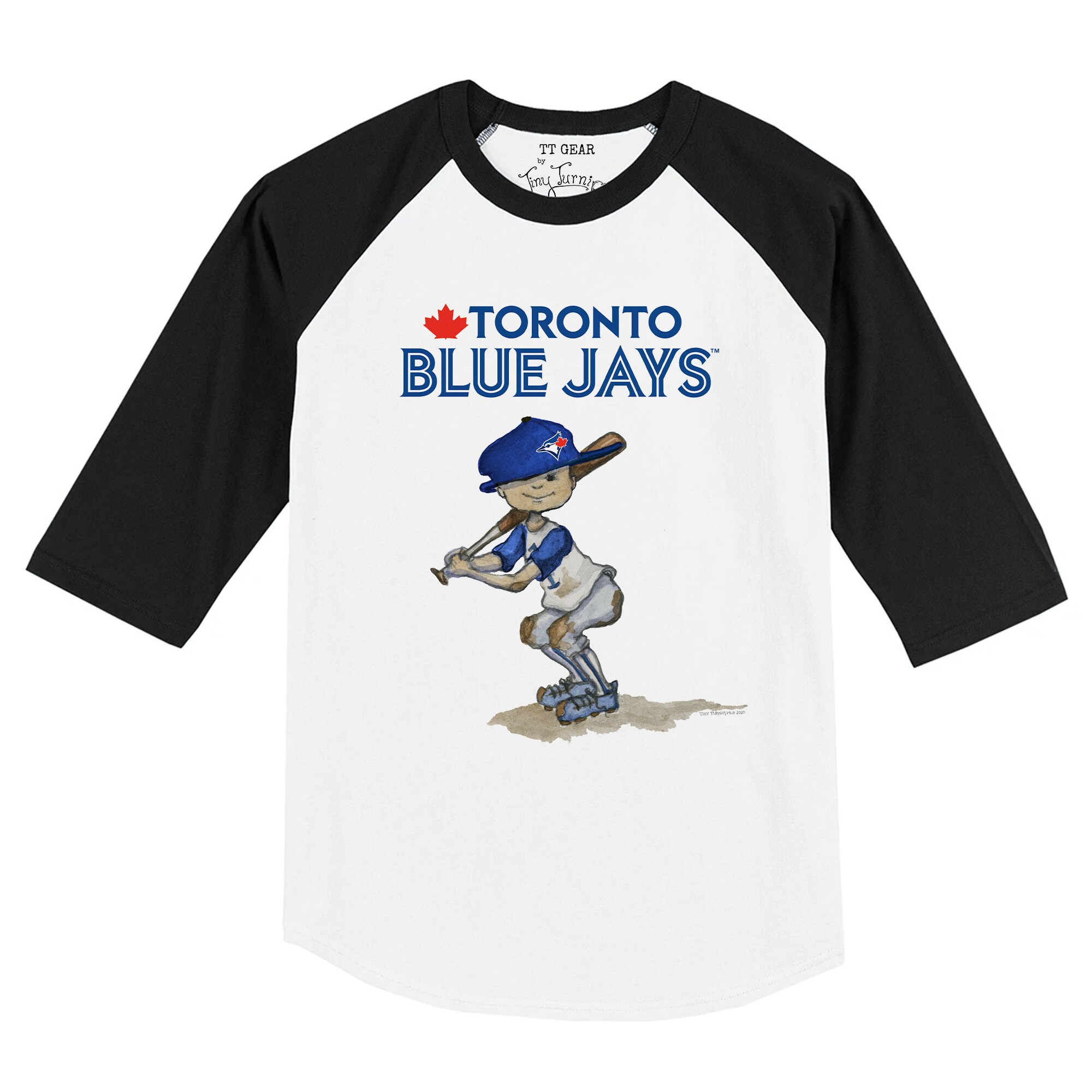 Toddler Toronto Blue Jays Tiny Turnip White/Black Slugger Raglan 3/4 Sleeve T-Shirt