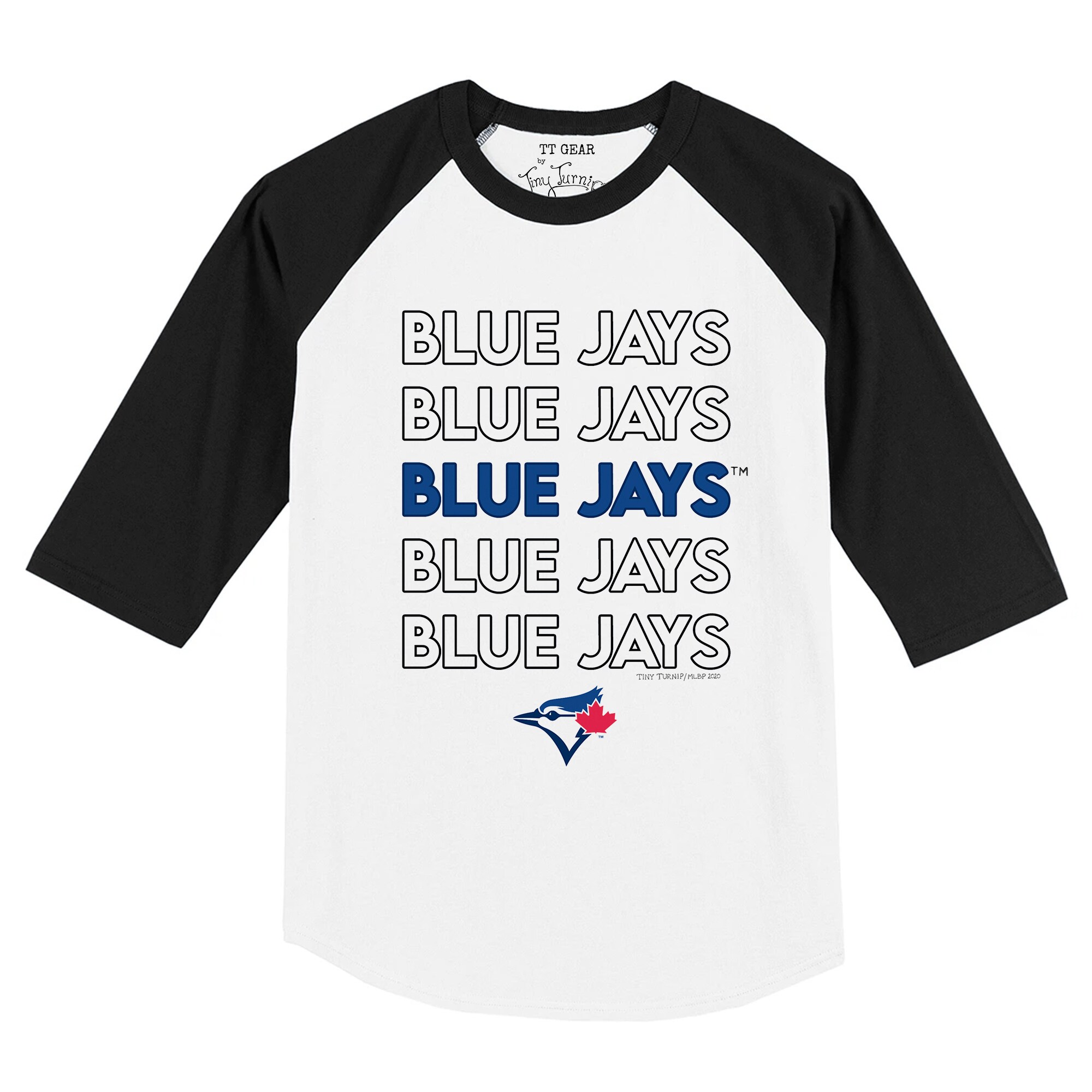 Toddler Toronto Blue Jays Tiny Turnip White/Black Stacked Raglan 3/4 Sleeve T-Shirt