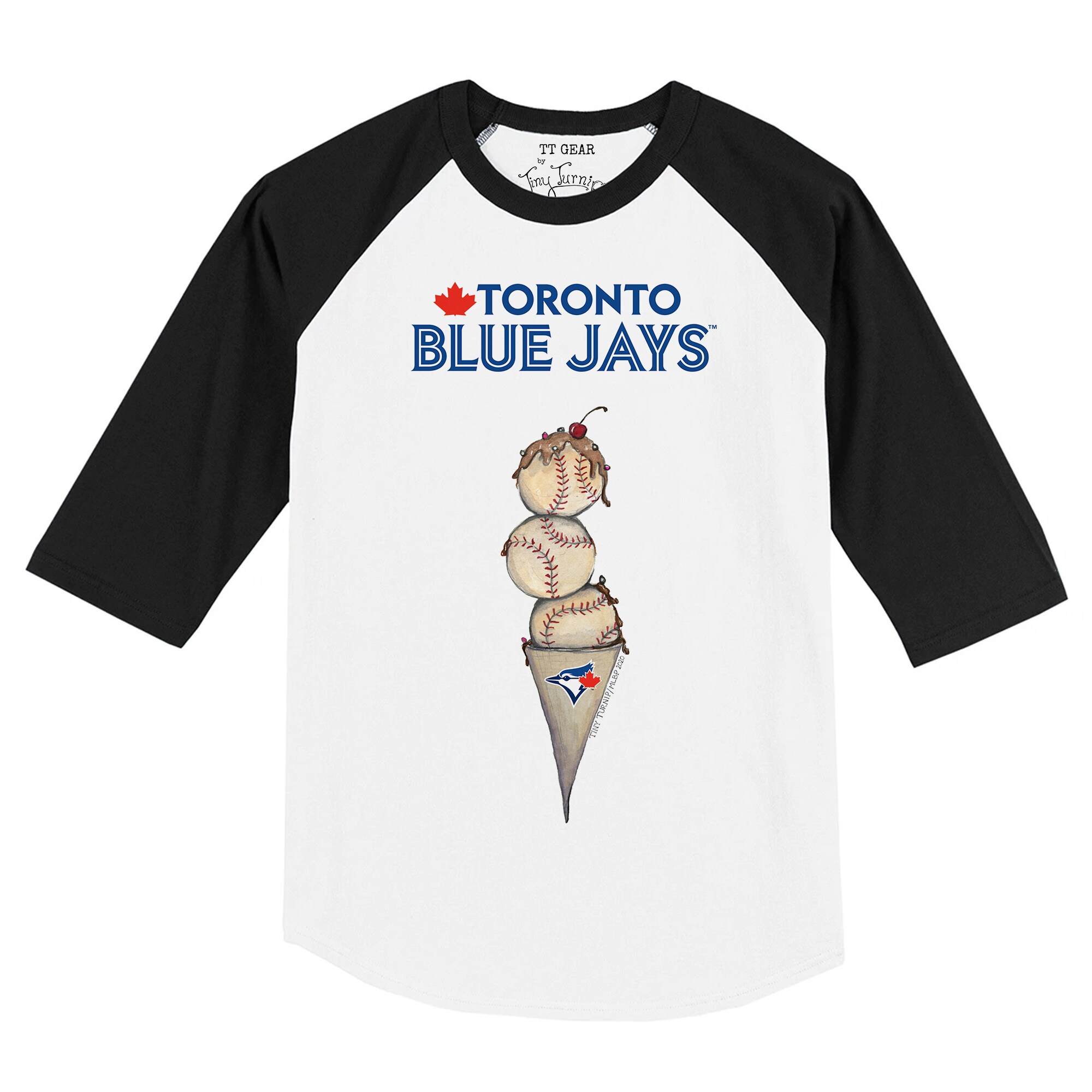 Toddler Toronto Blue Jays Tiny Turnip White/Black Triple Scoop Raglan 3/4 Sleeve T-Shirt