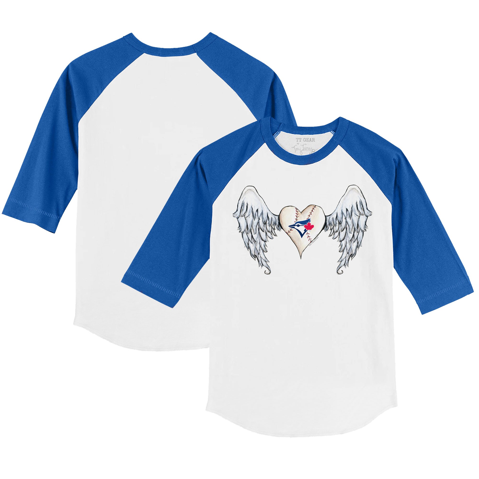 Toddler Toronto Blue Jays Tiny Turnip White/Royal Angel Wings 3/4-Sleeve Raglan T-Shirt