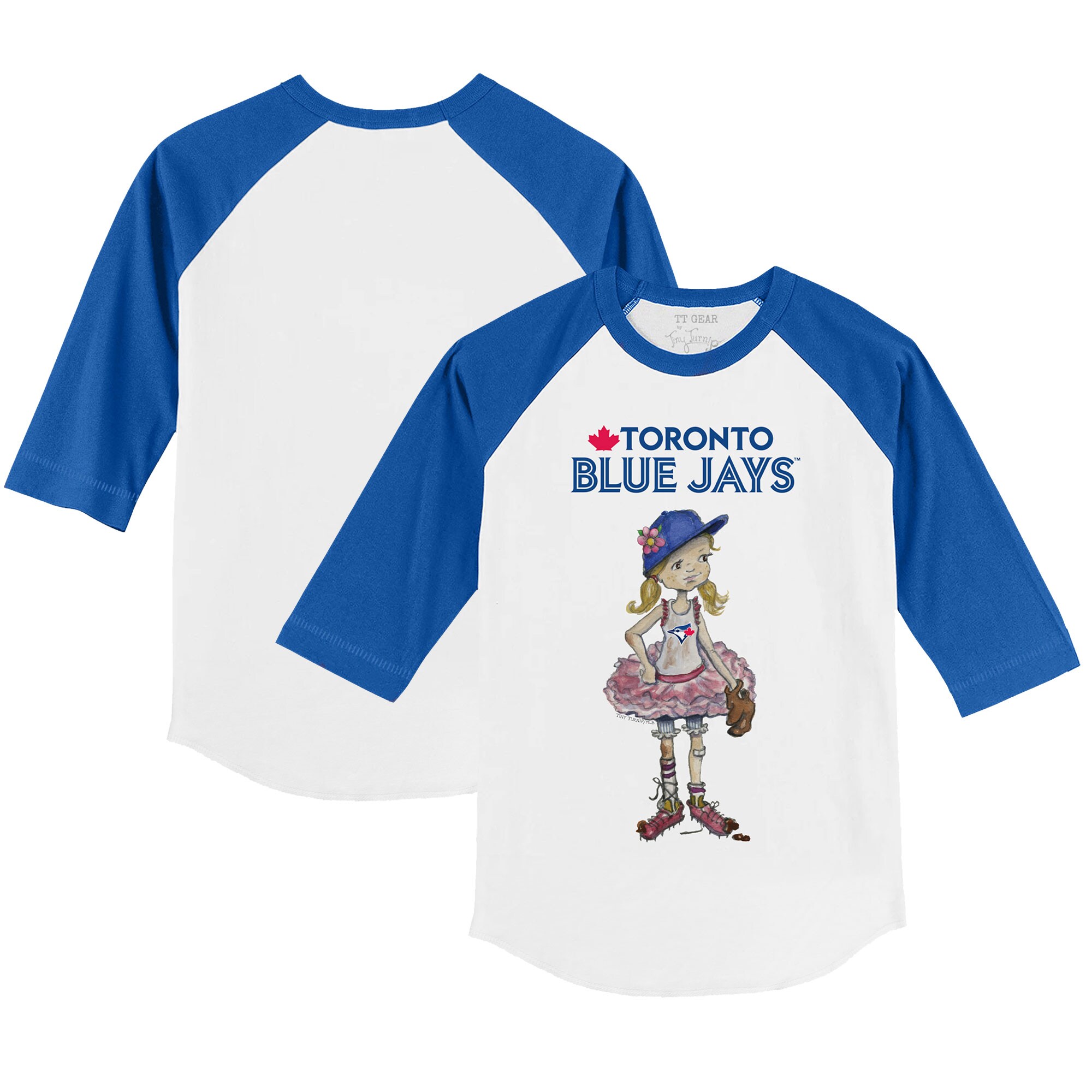 Toddler Toronto Blue Jays Tiny Turnip White/Royal Babes 3/4-Sleeve Raglan T-Shirt